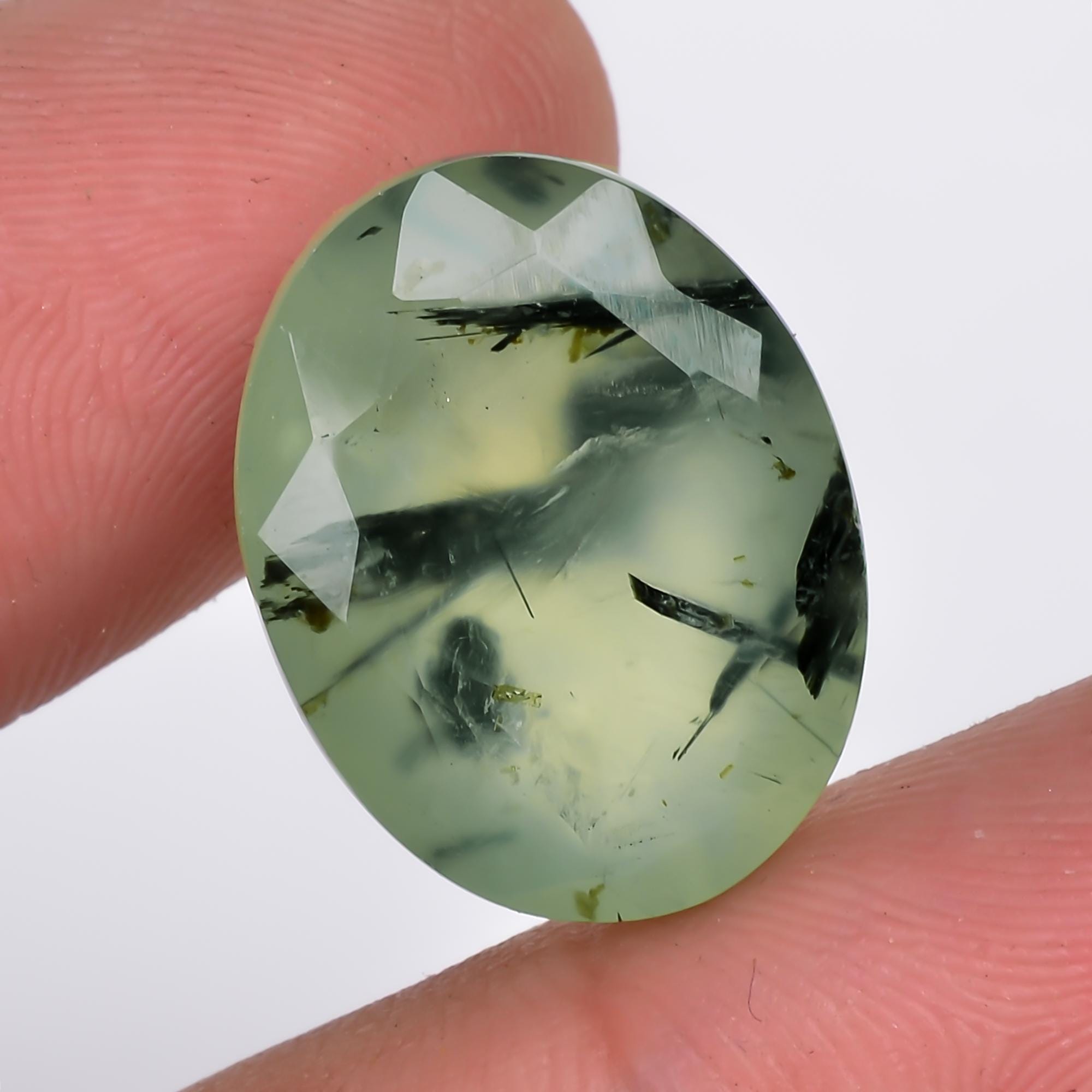 prehnite with epidote natural oval shape cut stone loose gemstone