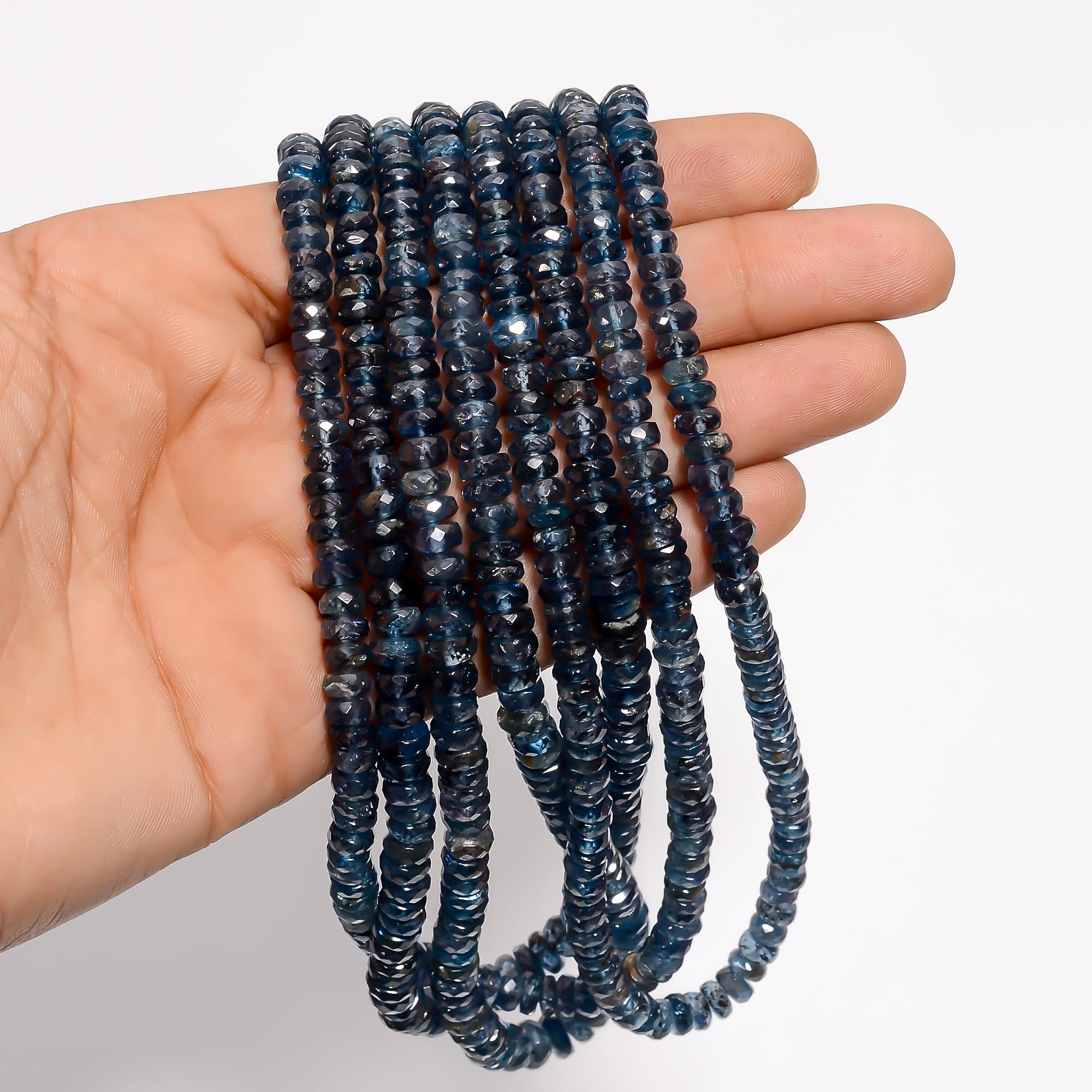 dark teal kyanite natural gemstone rondelle shape faceted 4 lines strand 16 beads 3x3 5x5 mm 569 ct yn 542