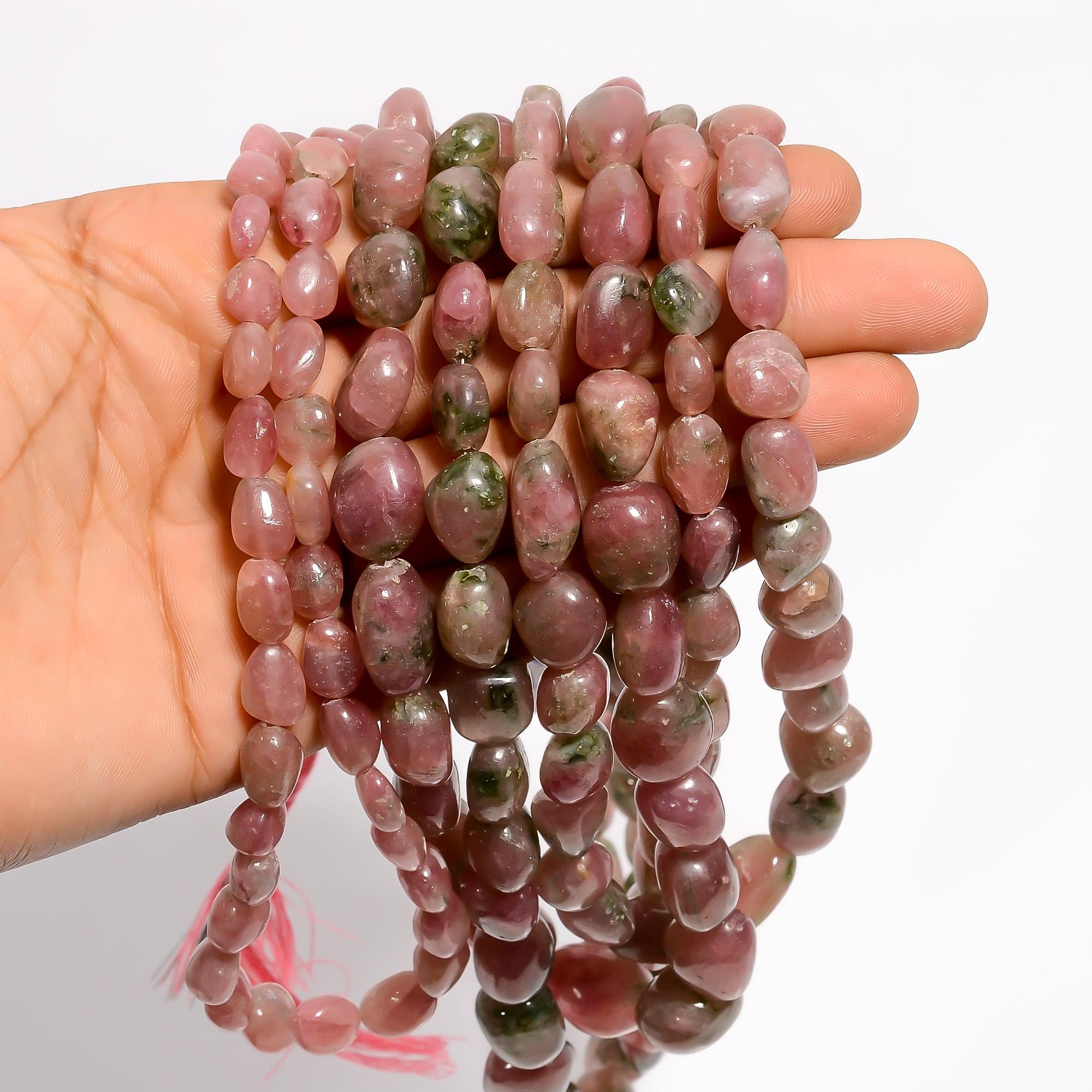 bio tourmaline natural gemstone tumbled shape smooth 5 lines strand 16 beads 7x6 18x13 mm 1176 5 ct yn 508