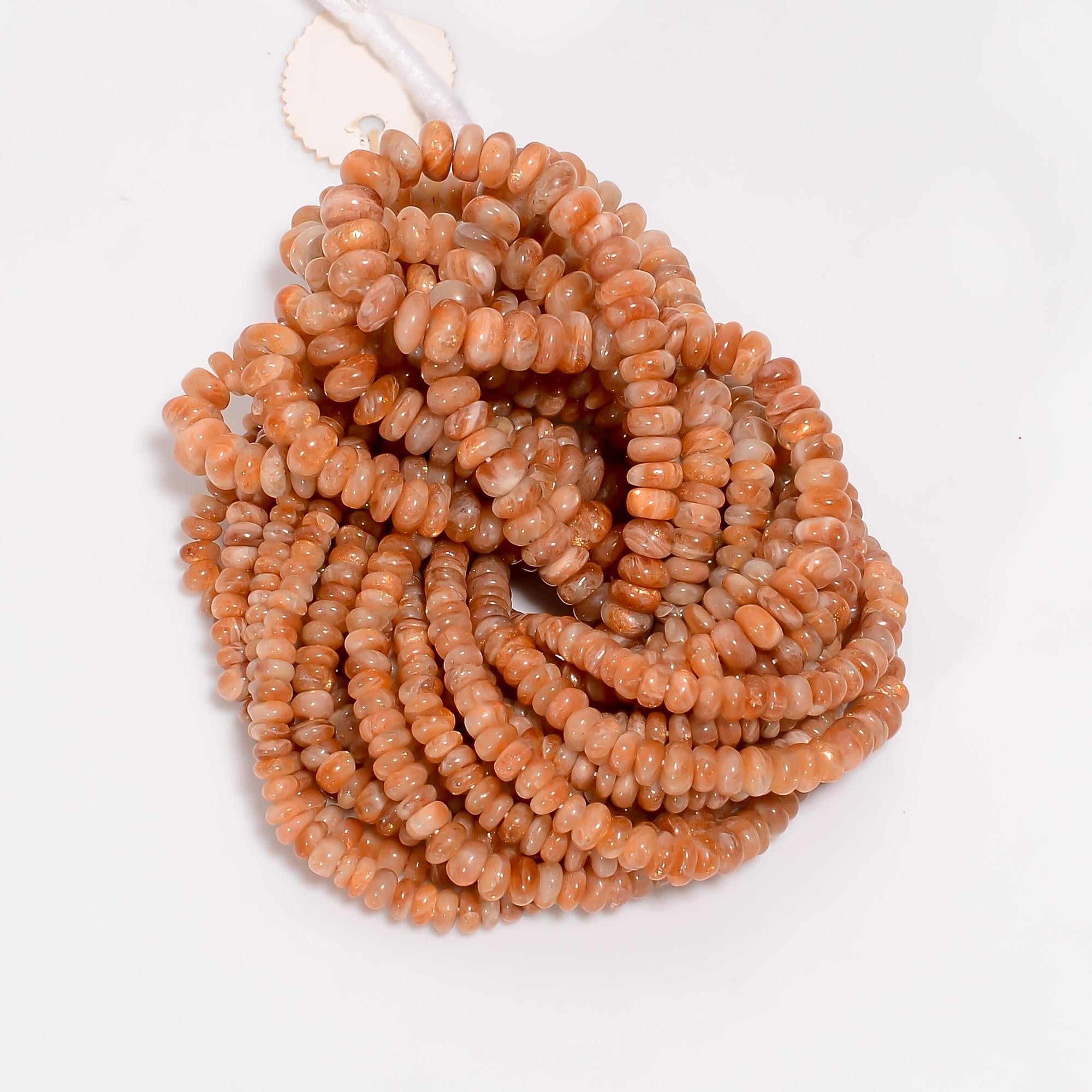 sunstone natural gemstone rondelle shape smooth 8 lines strand 16 beads 4x4 7x7 mm 850 ct yn 530