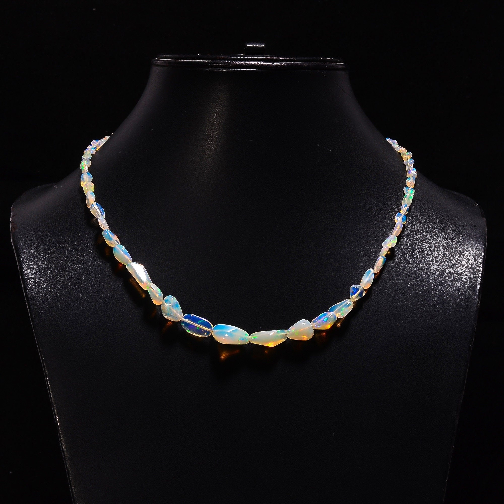ethiopian opal smooth nuggets shape necklace 16inch 46 ct y 2064 ready to wear adjustable sterling silver lock necklace