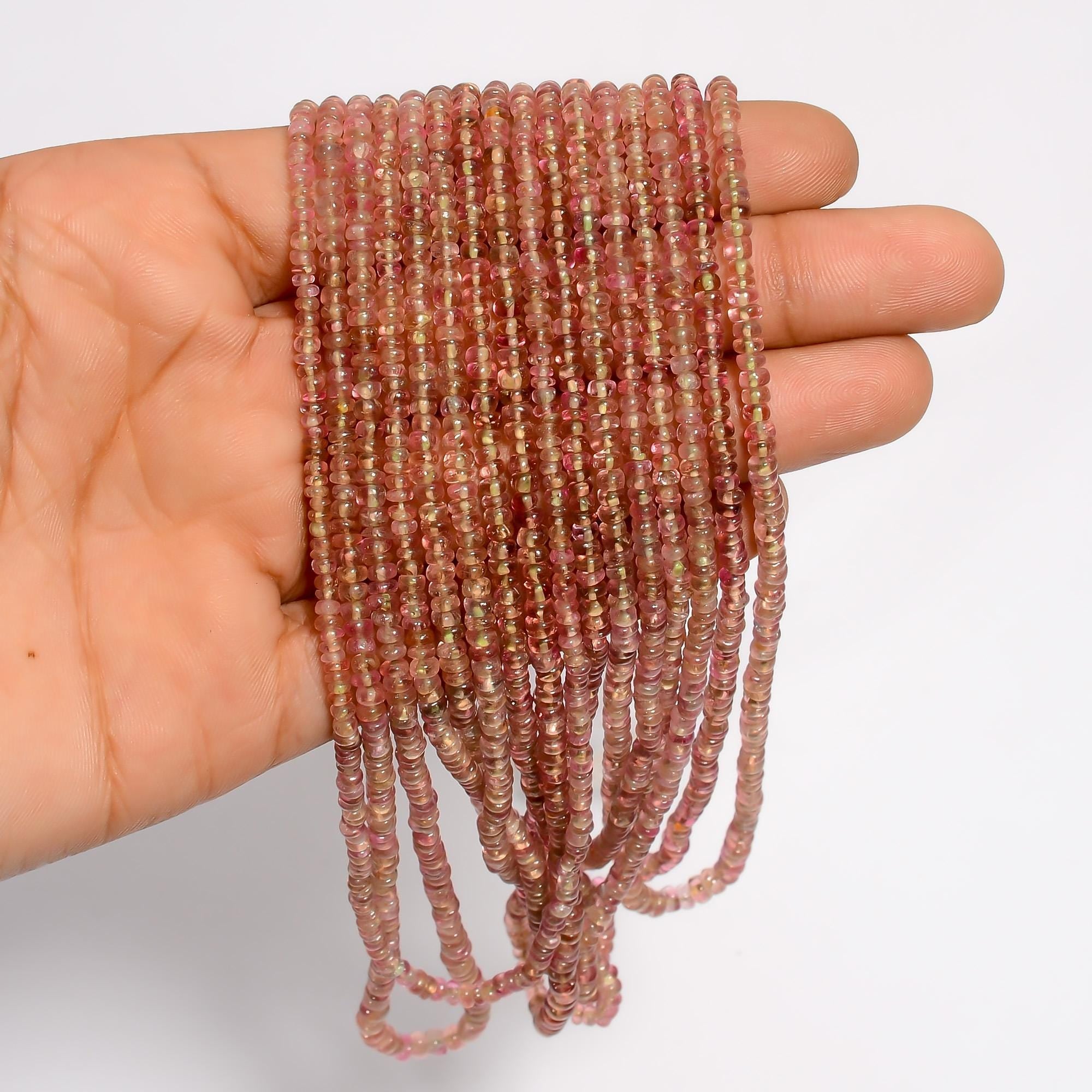 baby pink tourmaline natural gemstone rondelle shape smooth 8 lines strand 16 beads 3x3x2 mm 287 ct yn 515