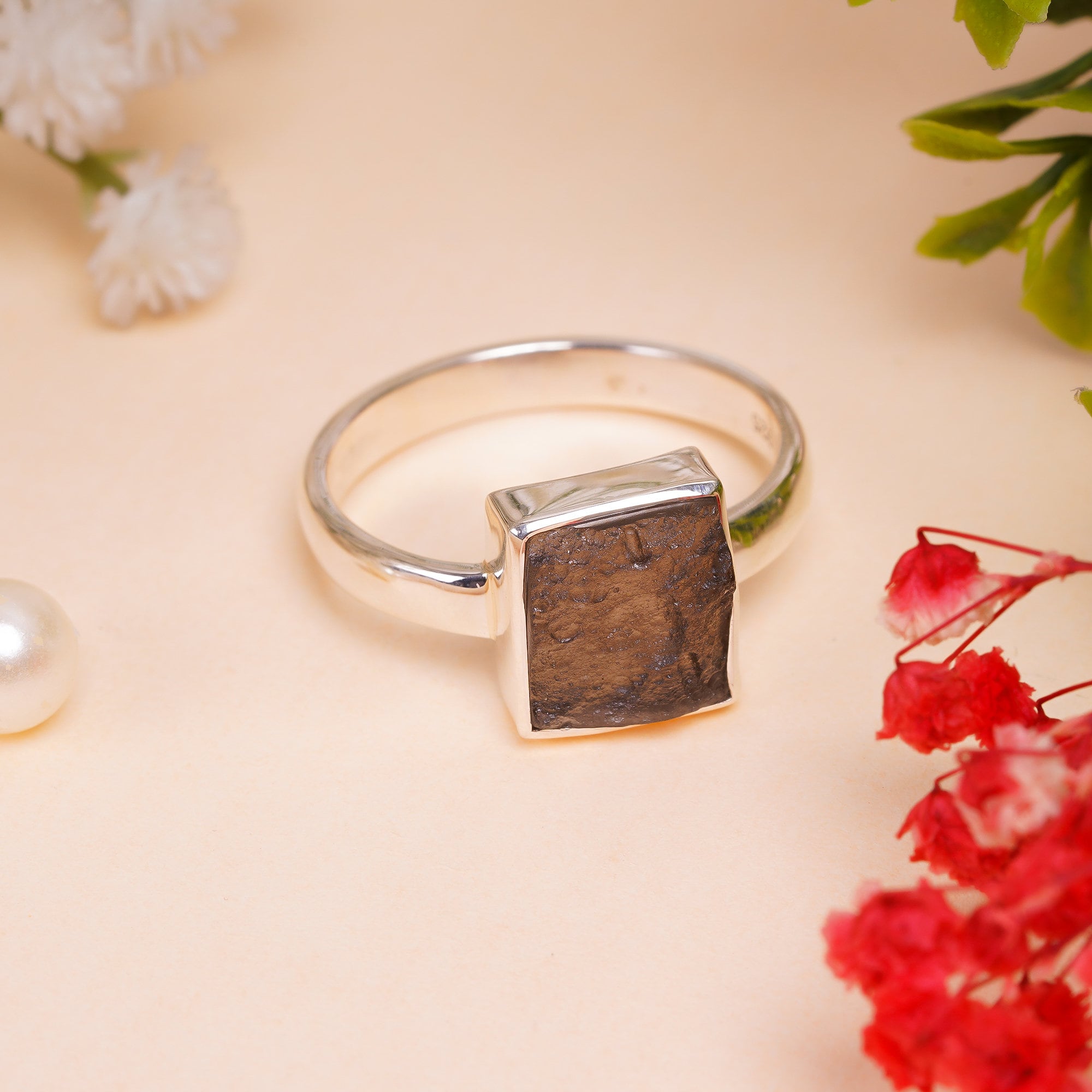 natural agni manitite rough top square shape ethnic handmade 925 sterling silver mens ring 13 75 us 6 3 gms y 7780