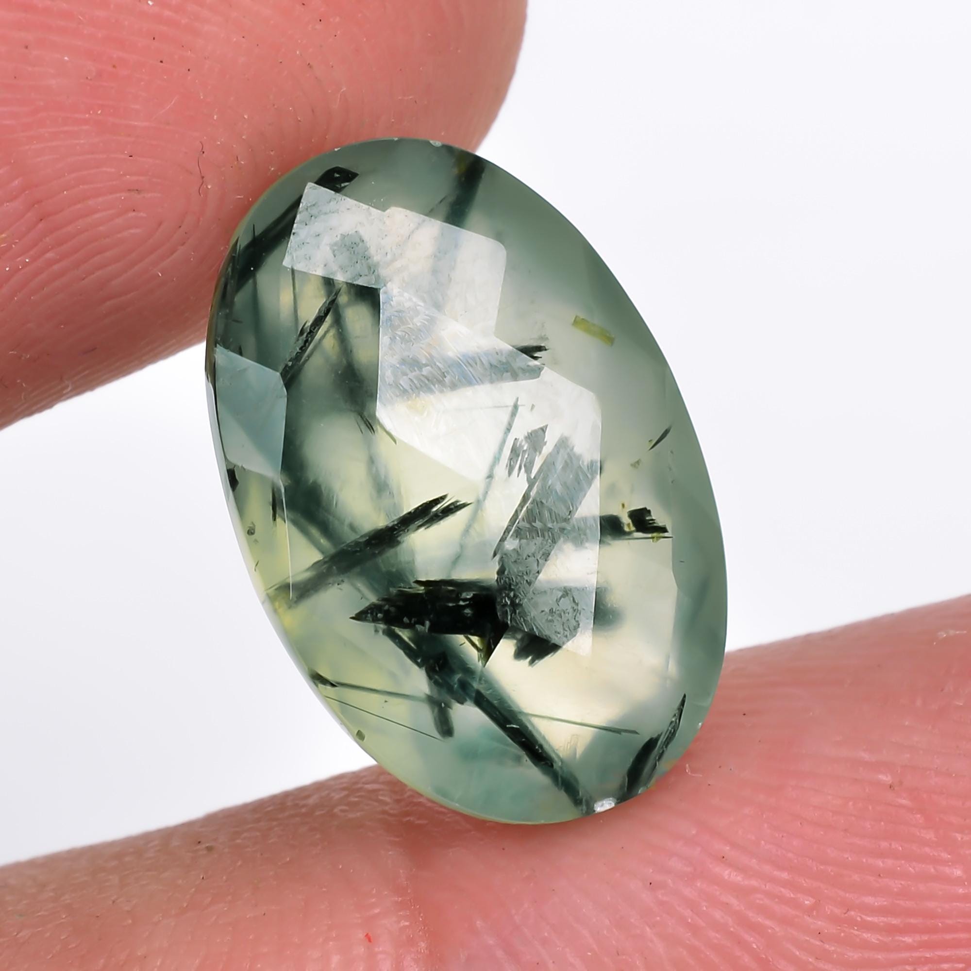 prehnite with epidote natural oval shape faceted loose gemstone