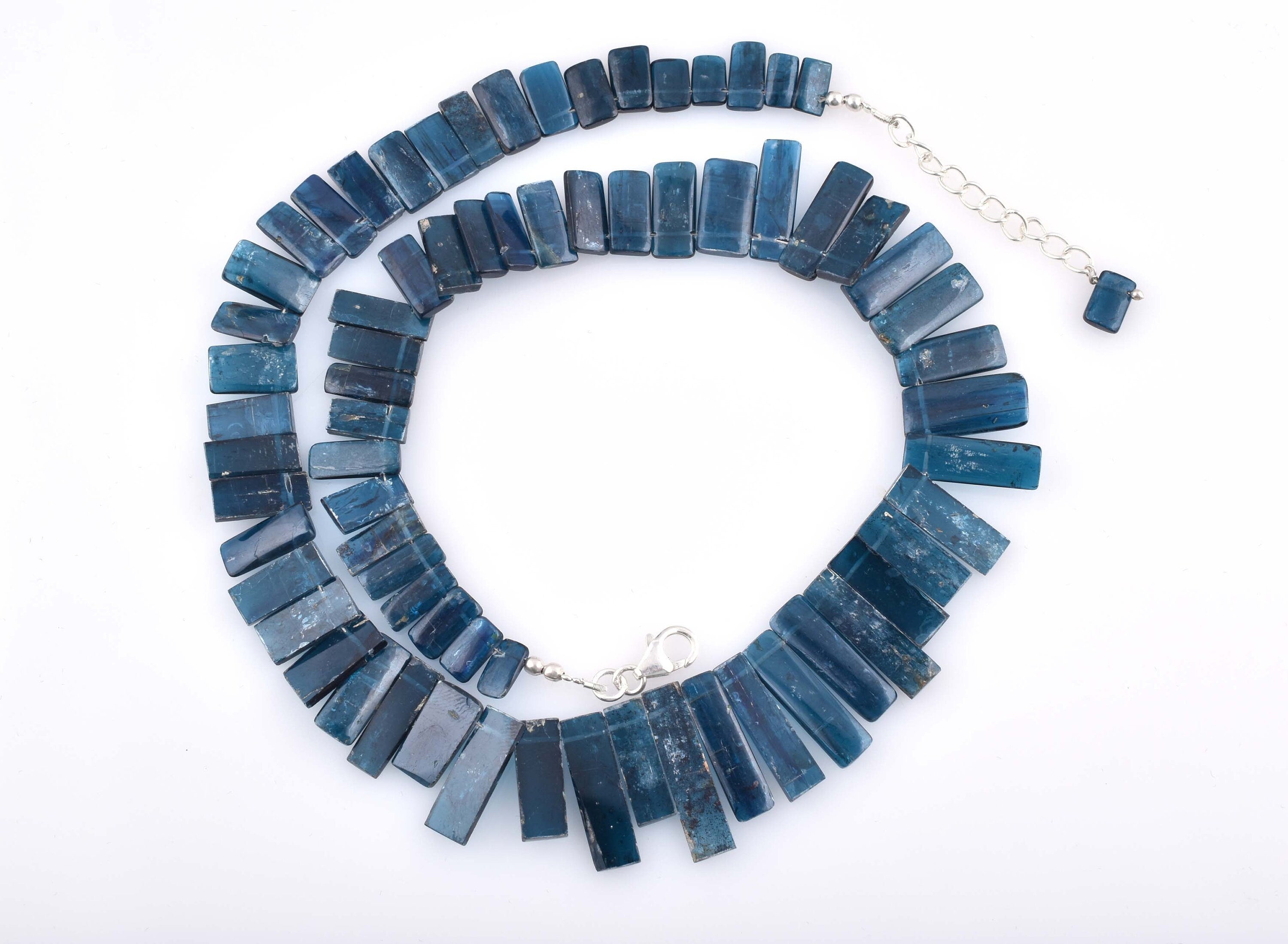 kyanite sticks necklace 16inch dark blue kyanite sticks 197cts yn 036 ready to wear adjustable sterling silver lock necklace kyanite beads