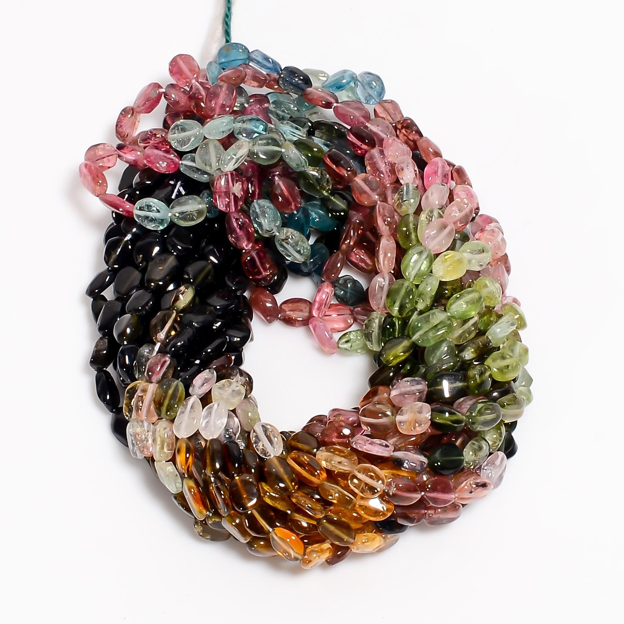 multi tourmaline natural gemstone oval shape smooth 8 lines strand 16 beads 4x3 7x5 mm 354 ct yn 514