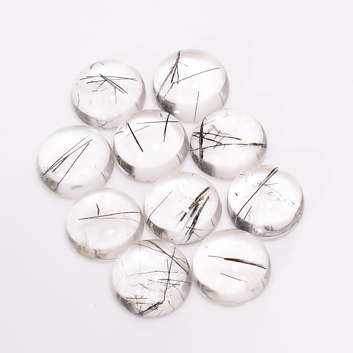 black rutile quartz round shape cabochon natural loose gemstone 10 pcs lot