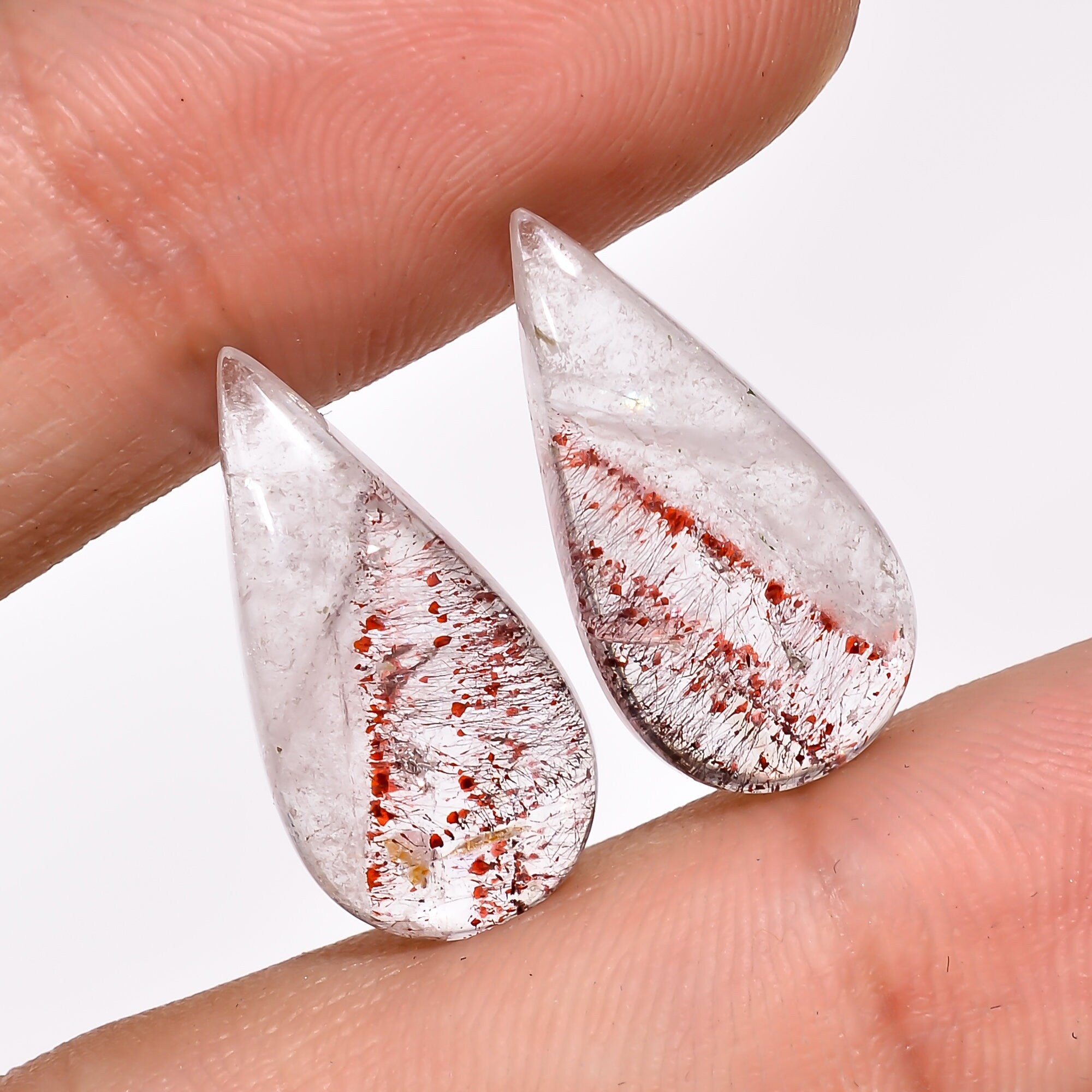 elestial quartz pear shape cabochon natural loose gemstone pair