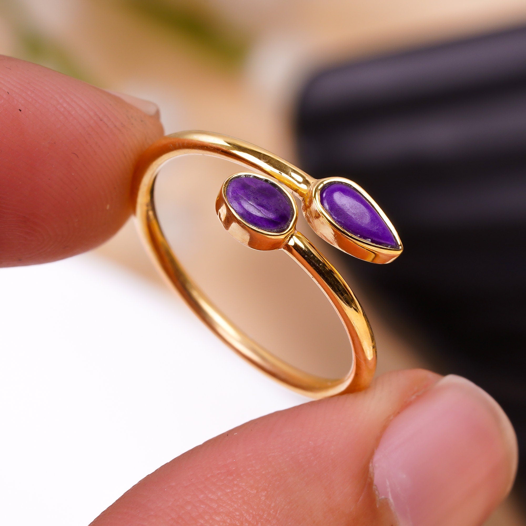 natural sugilite ethnic handmade ring 925 sterling silver with 14k gold plating 7 us 1 4 gms y 7789
