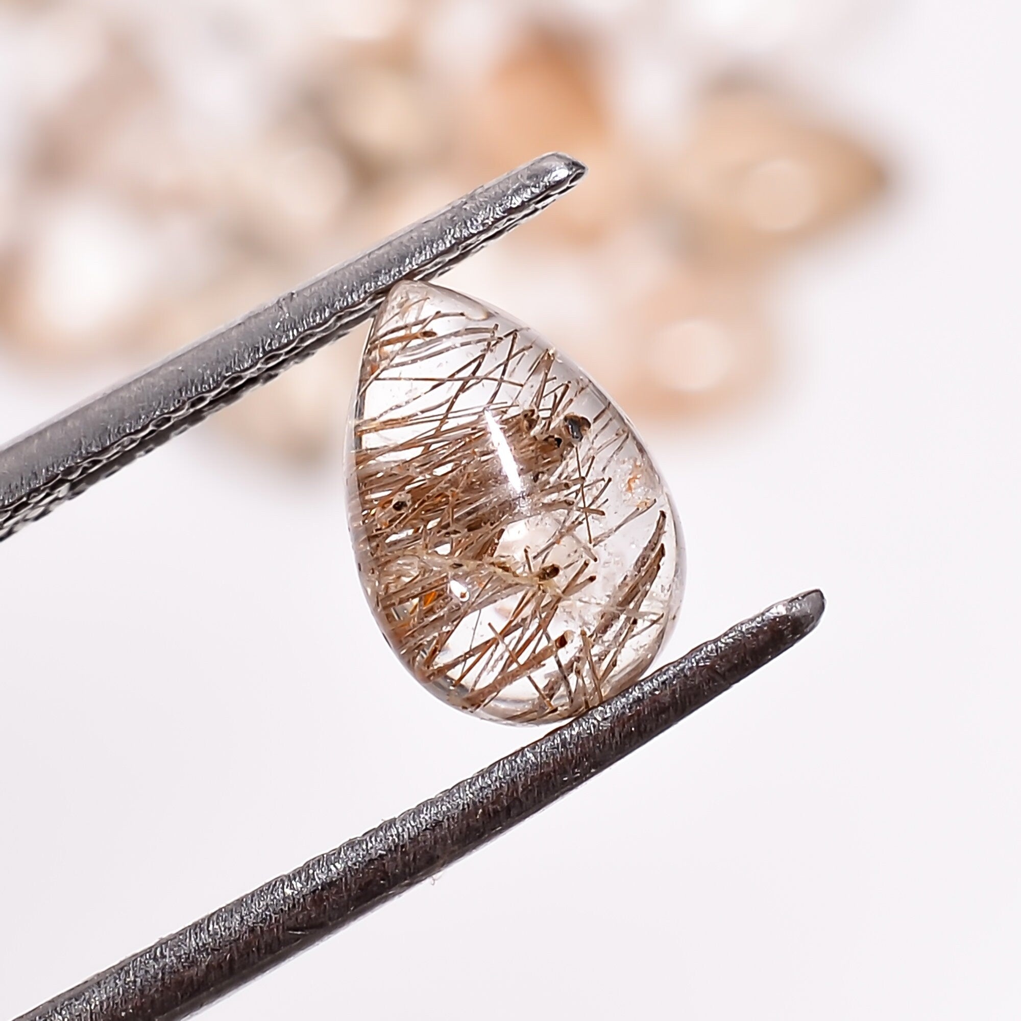 golden rutile quartz pear shape cabochon natural loose gemstone 20 pcs lot