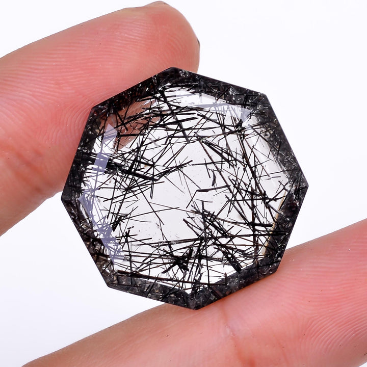 black rutile quartz both side flat cut octagon shape cut stone loose gemstone