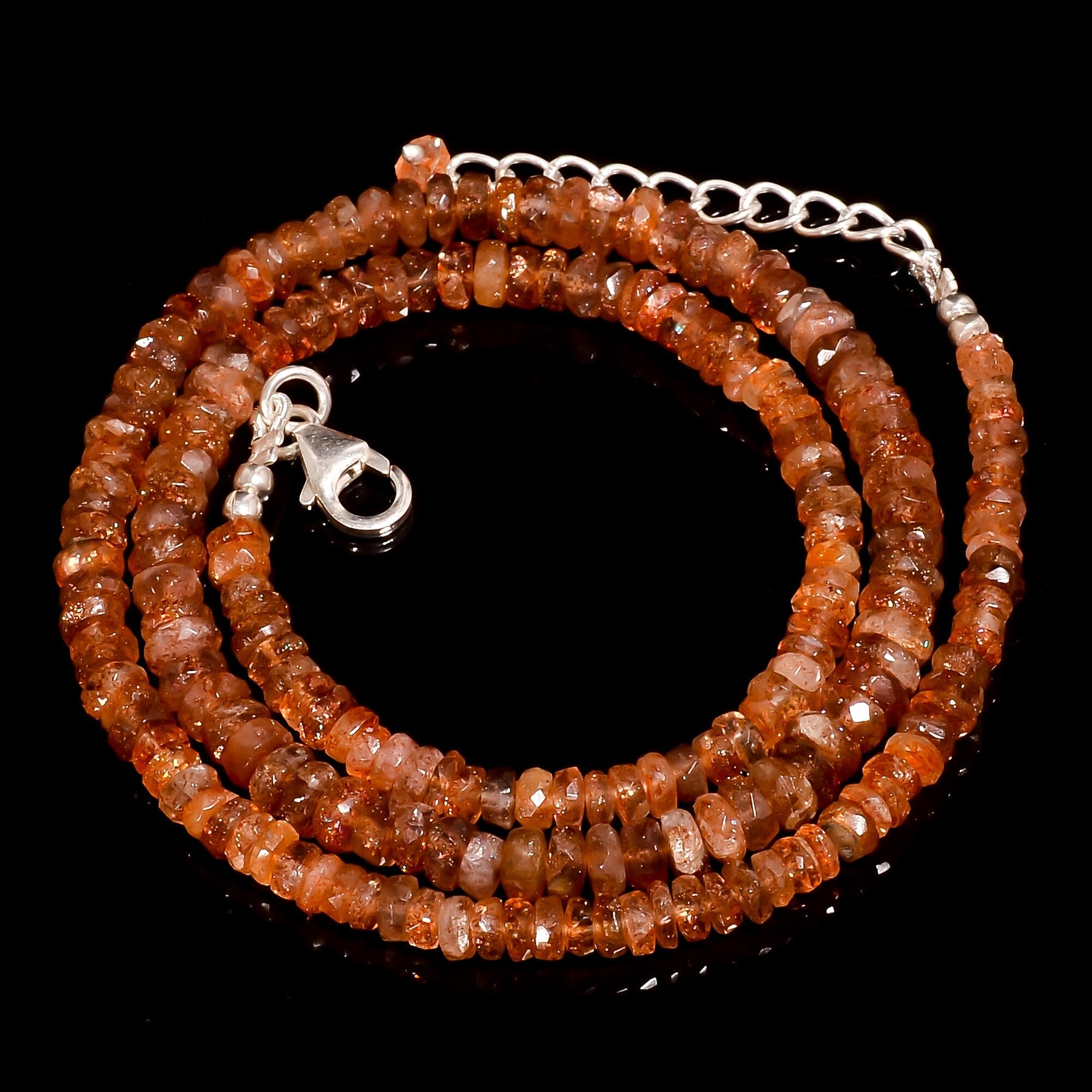 sunstone natural gemstone rondelle shape faceted beads necklace 