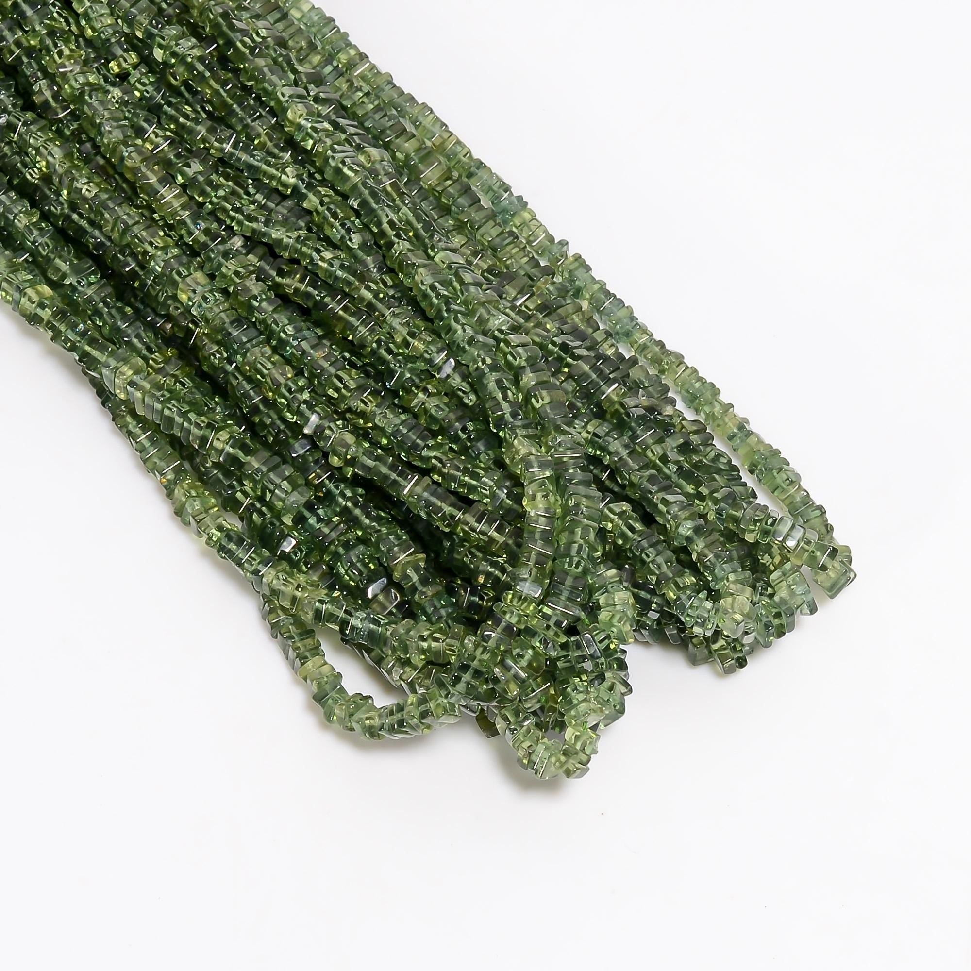 green apatite natural gemstone square shape faceted 23 lines strand 16 beads 4x4x2 mm 1322 5 ct yn 499