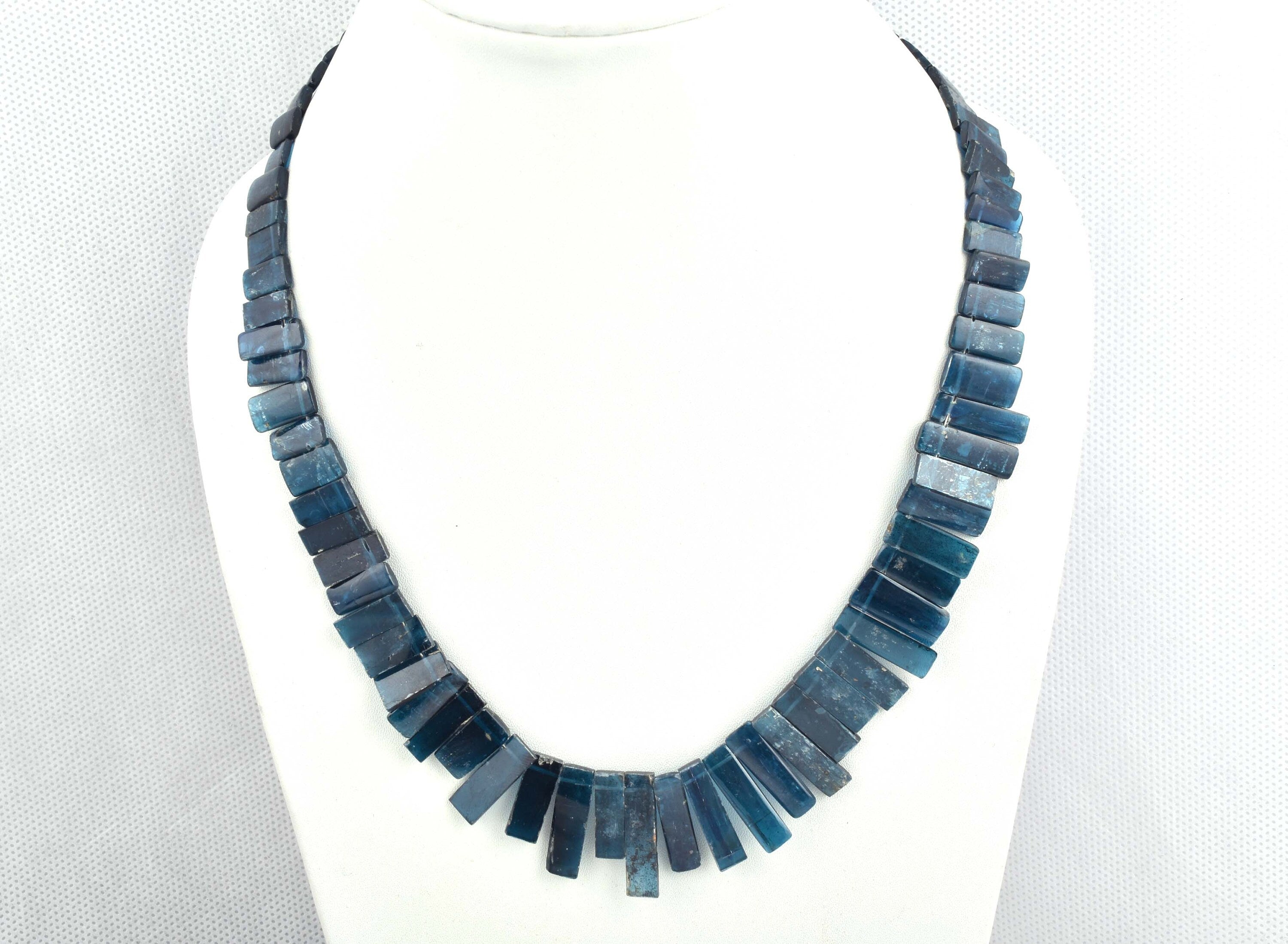kyanite sticks necklace 16inch dark blue kyanite sticks 197cts yn 036 ready to wear adjustable sterling silver lock necklace kyanite beads