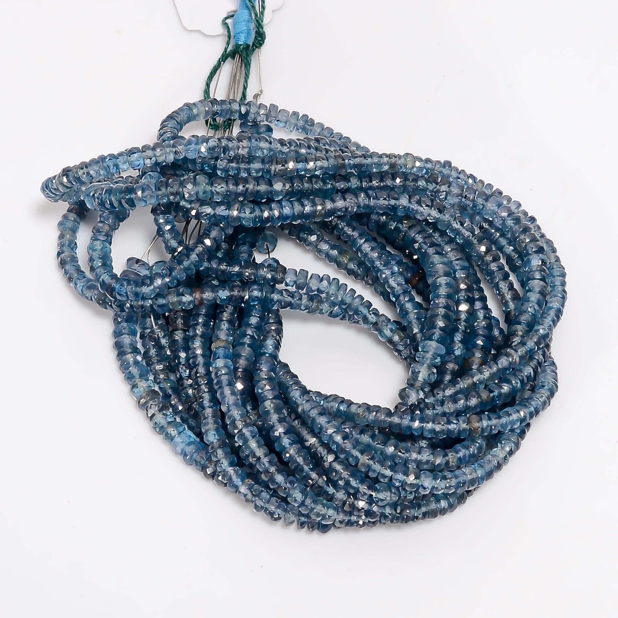 teal kyanite natural gemstone rondelle shape faceted 9 lines strand 16 beads 4x4x3 mm 660 ct yn 543