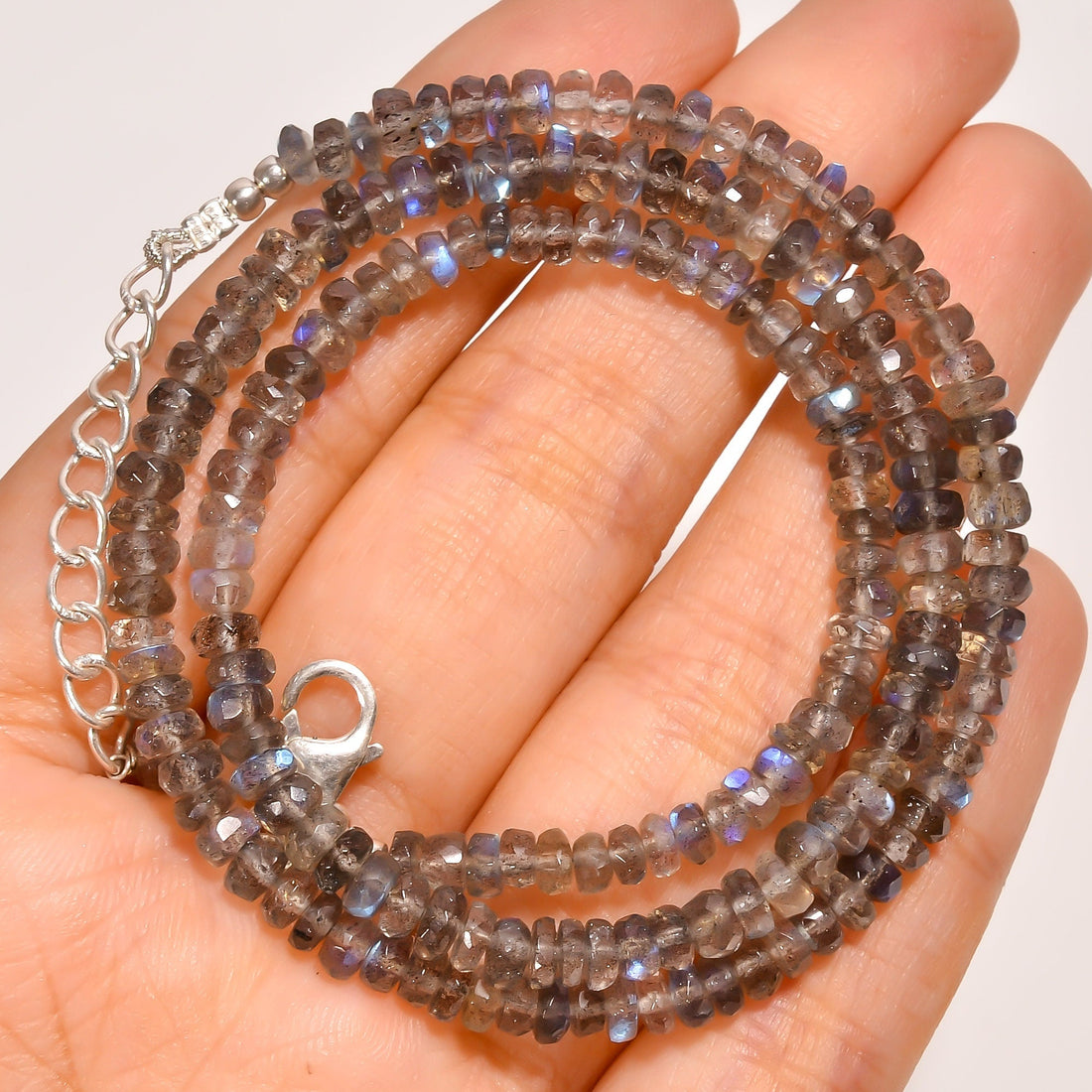 labradorite natural gemstone rondelle shape faceted beads necklace 