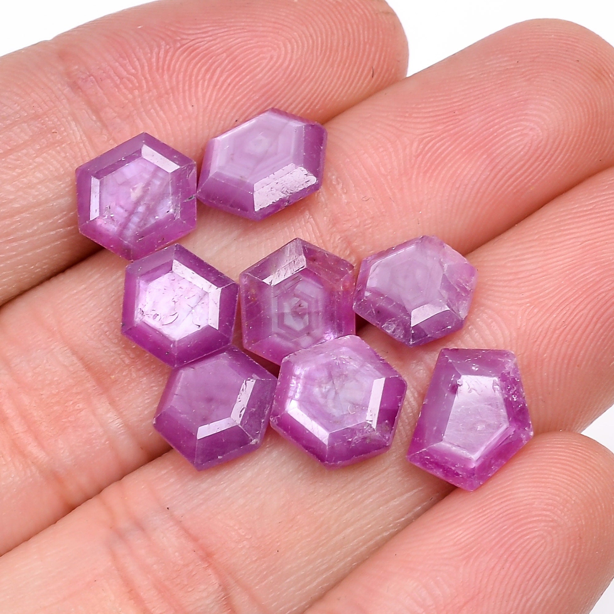 ruby natural hexagon texture shape cut stone loose gemstone 8 pcs lot