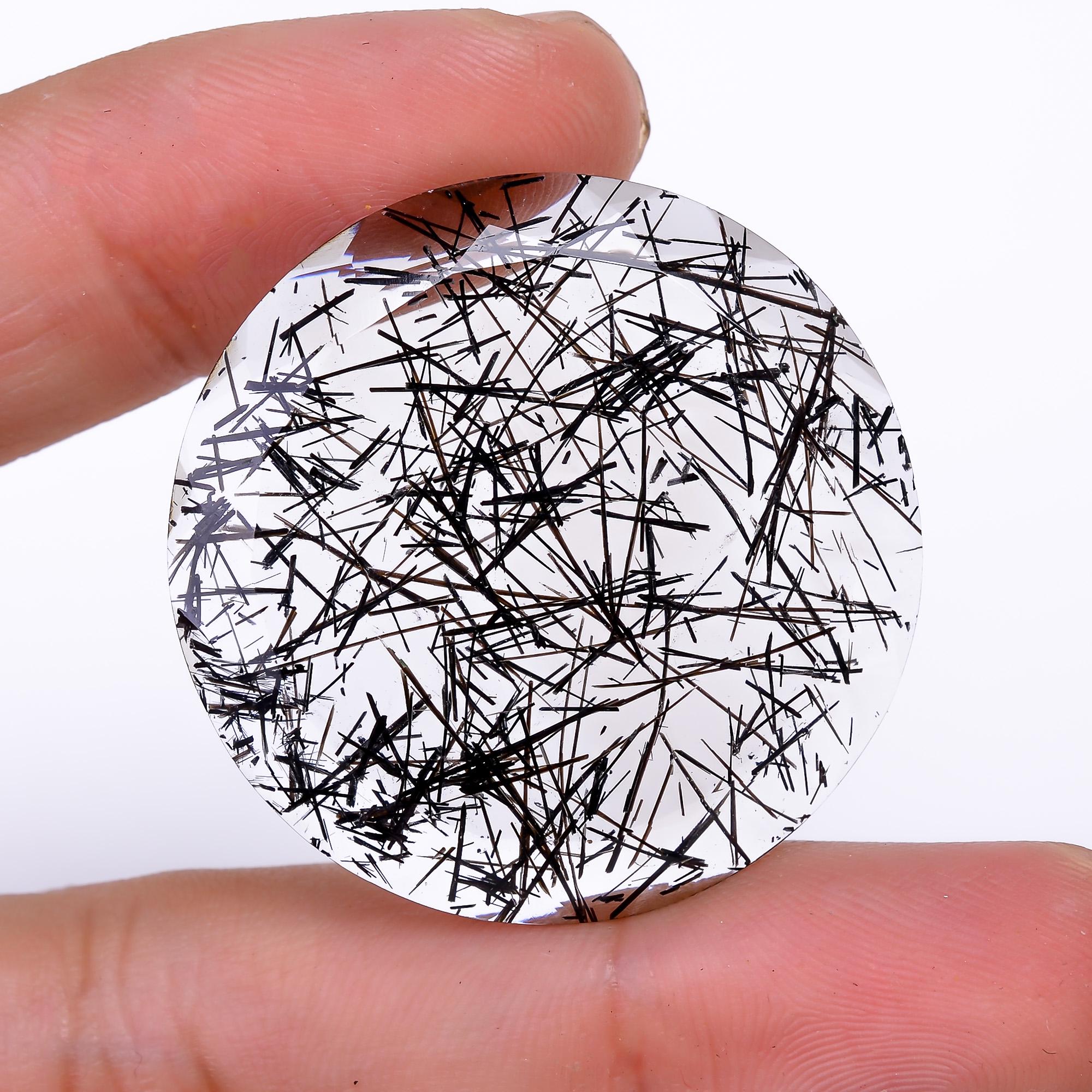 black rutile quartz both side flat cut round shape cut stone loose gemstone