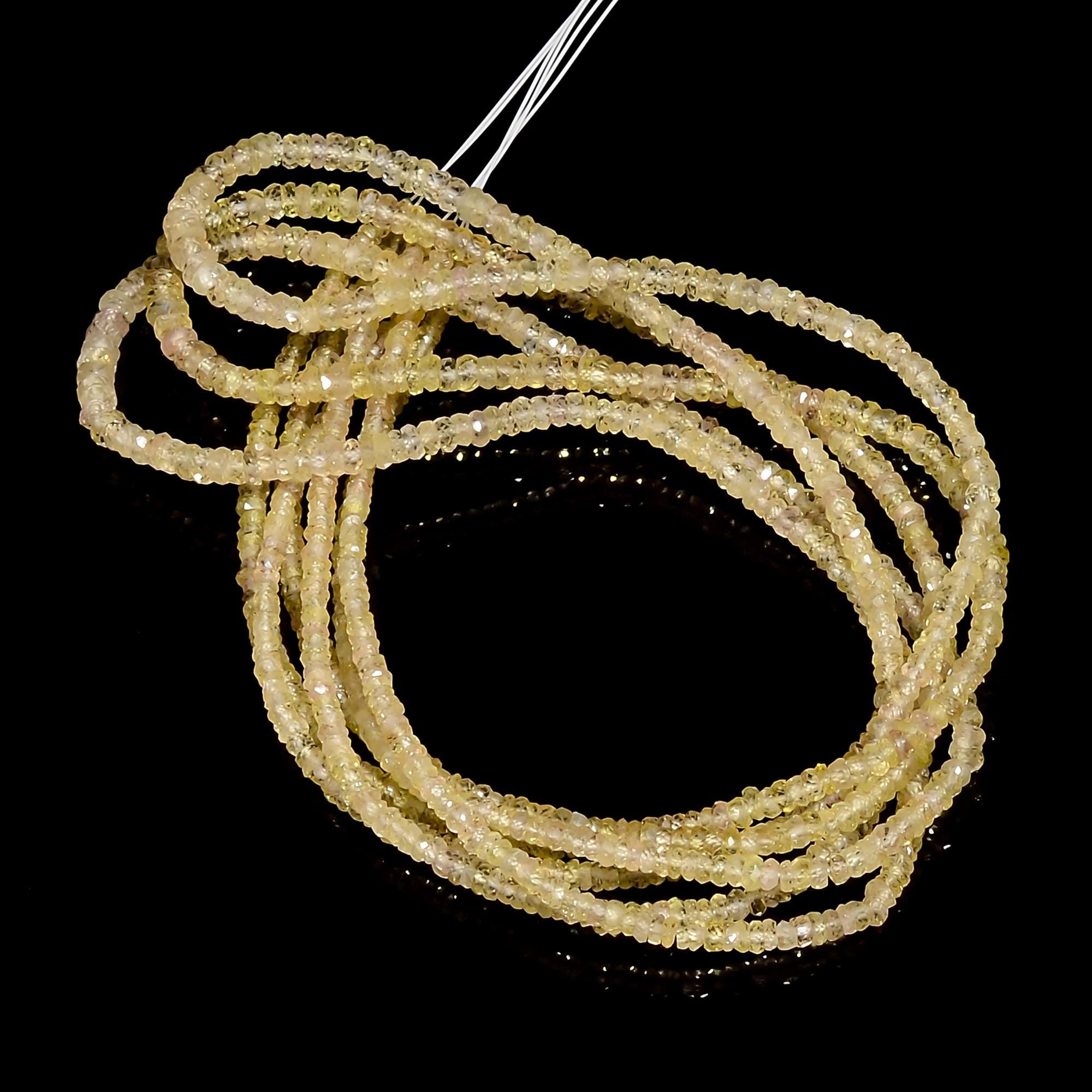 yellow sapphire natural gemstone rondelle shape faceted 3 lines strand 18 beads 3x3x2 mm 142 ct yn 494