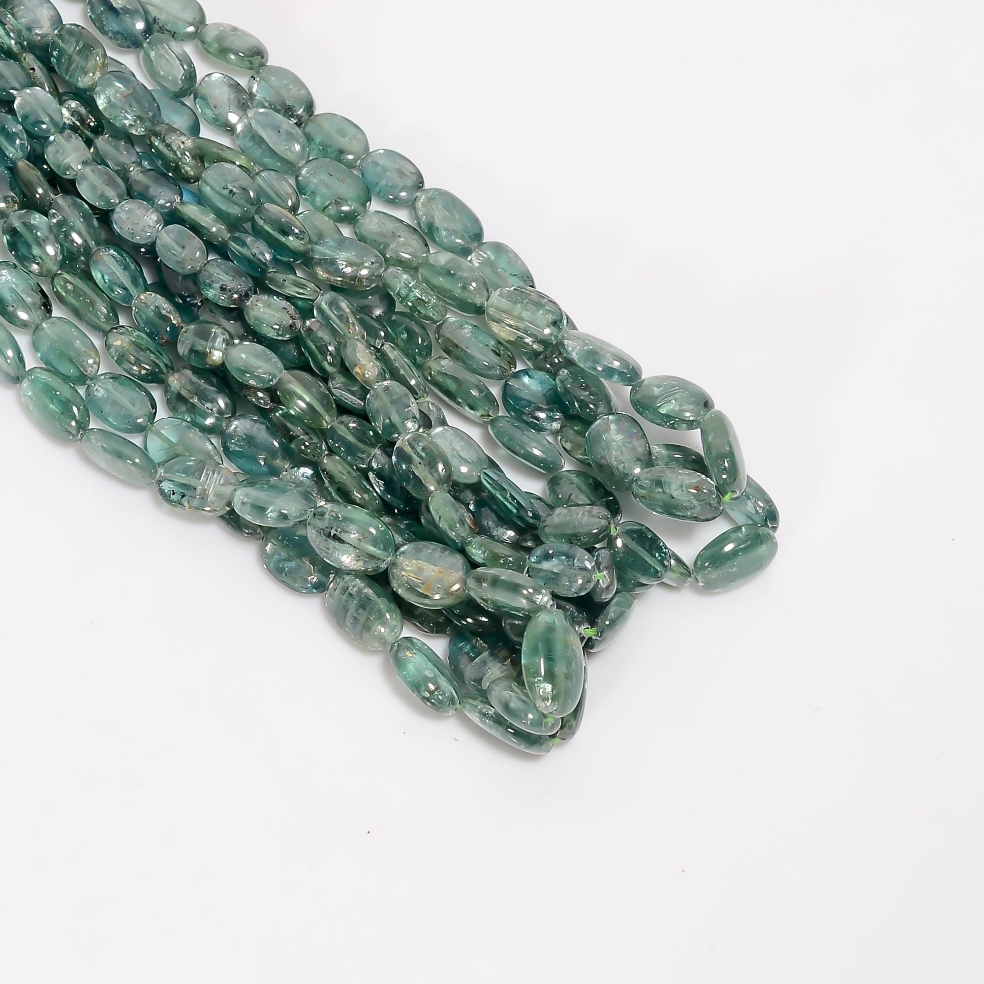 mint kyanite natural gemstone oval shape smooth 7 lines strand 16 beads 7x5 12x8 mm 748 ct yn 548