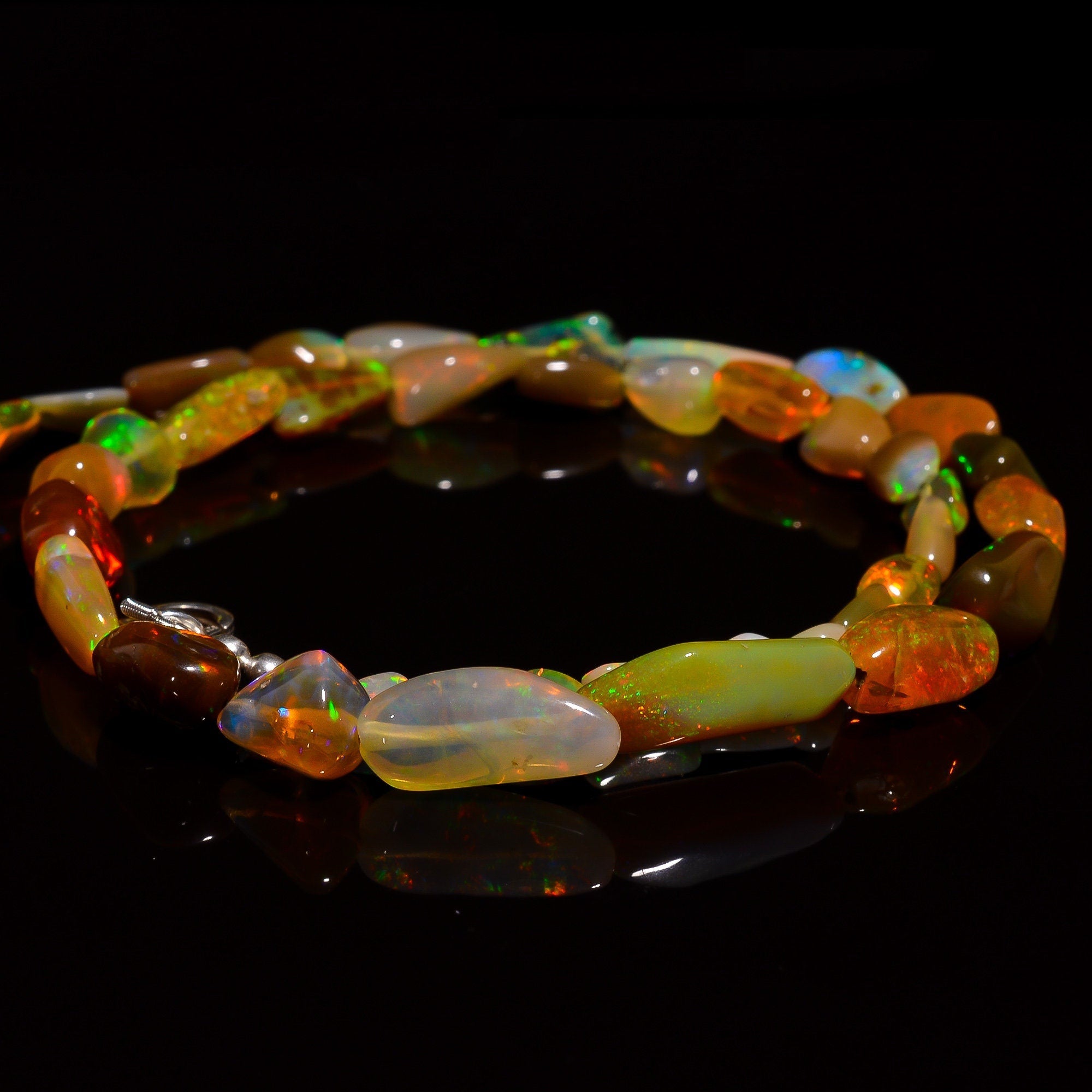 ethiopian opal smooth nugget shape necklace 16inch 67 ct y 2065 ready to wear adjustable sterling silver lock necklace
