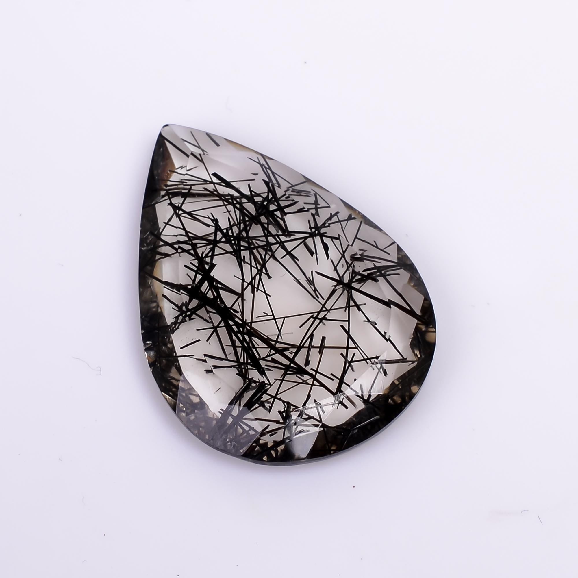 black rutile quartz both side flat cut pear shape cut stone loose gemstone