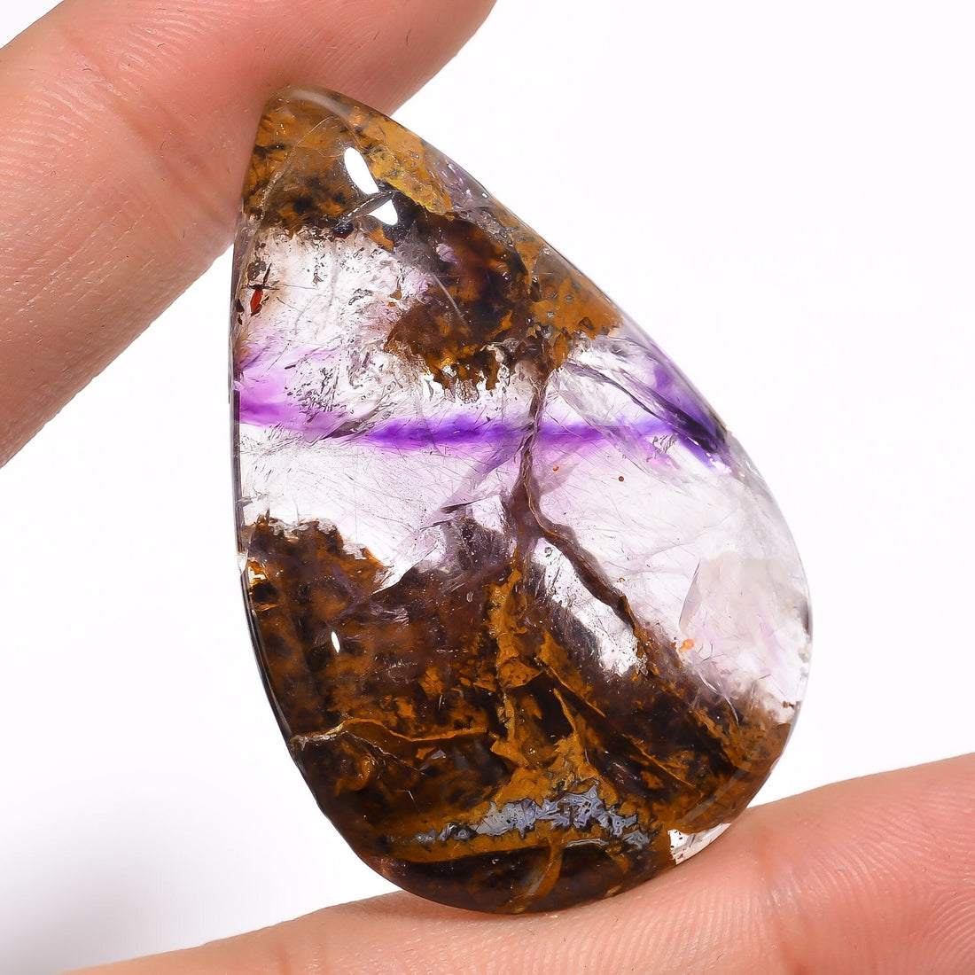 amethyst with many natural inclusion super seven pear shape cabochon loose gemstone