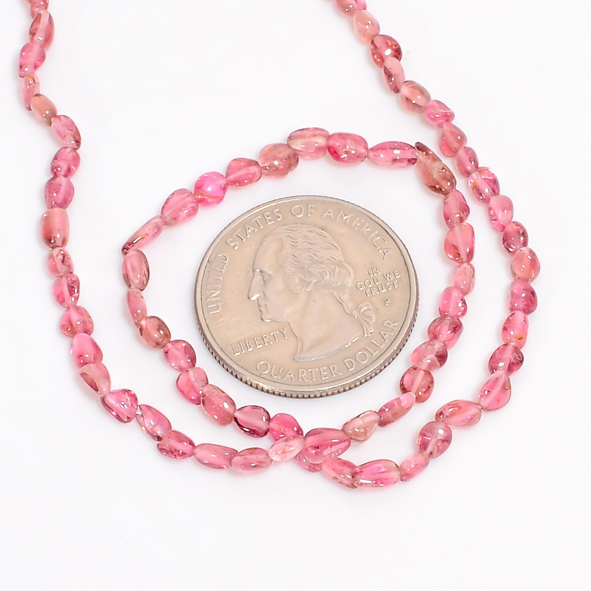 pink tourmaline natural gemstone tumbled shape smooth 3 lines strand 16 beads 4x3 9x5 mm 93 5 ct yn 520