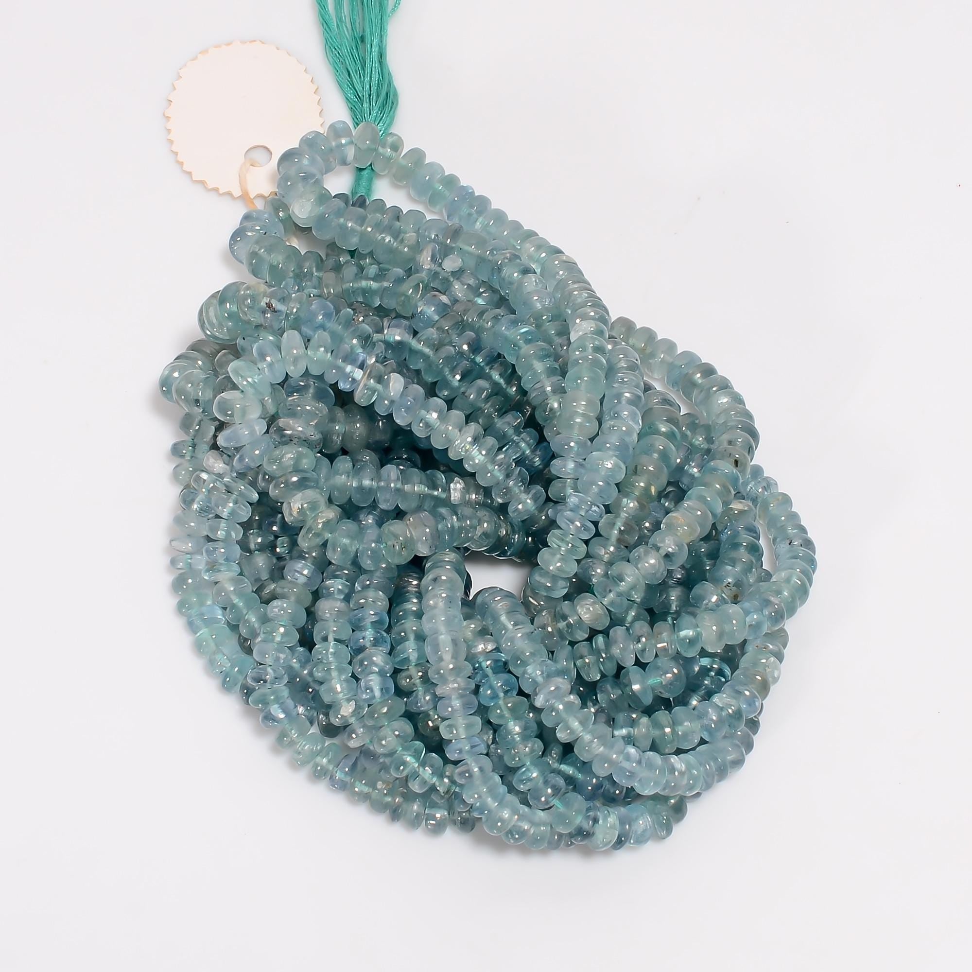 aqua shade kyanite natural gemstone rondelle shape smooth 7 lines strand 16 beads 4x4 7x7 mm 942 5 ct yn 537