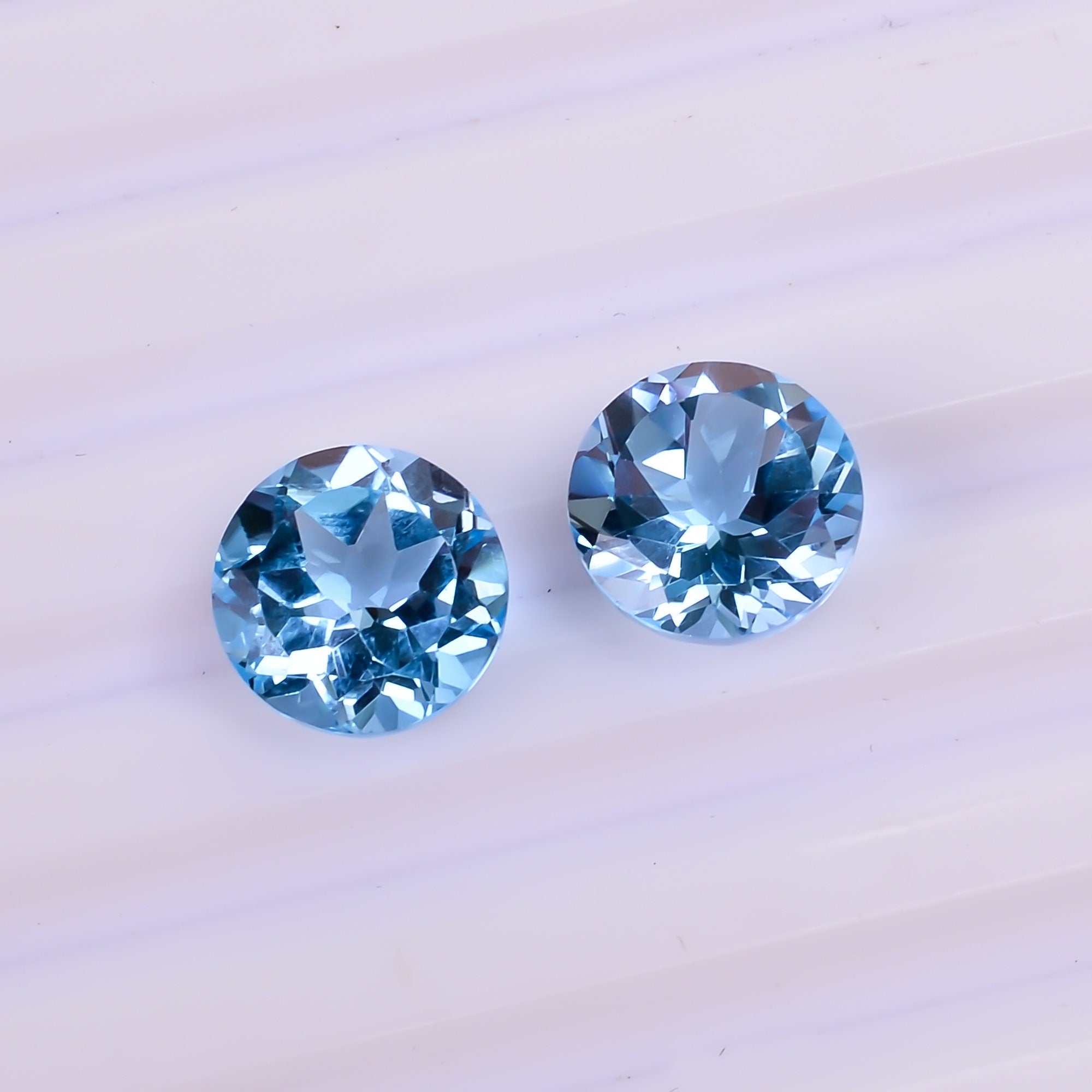swiss blue topaz round shape cut stone natural loose gemstone pair