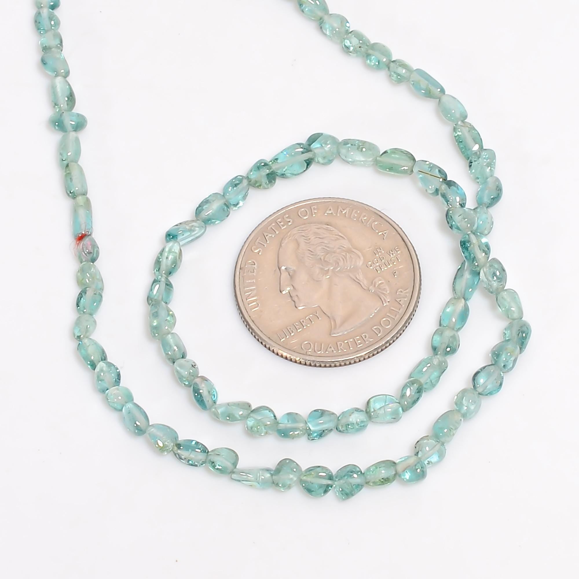 neon blue tourmaline natural gemstone tumbled shape smooth 3 lines strand 16 beads 4x3 6x4 mm 112 ct yn 517