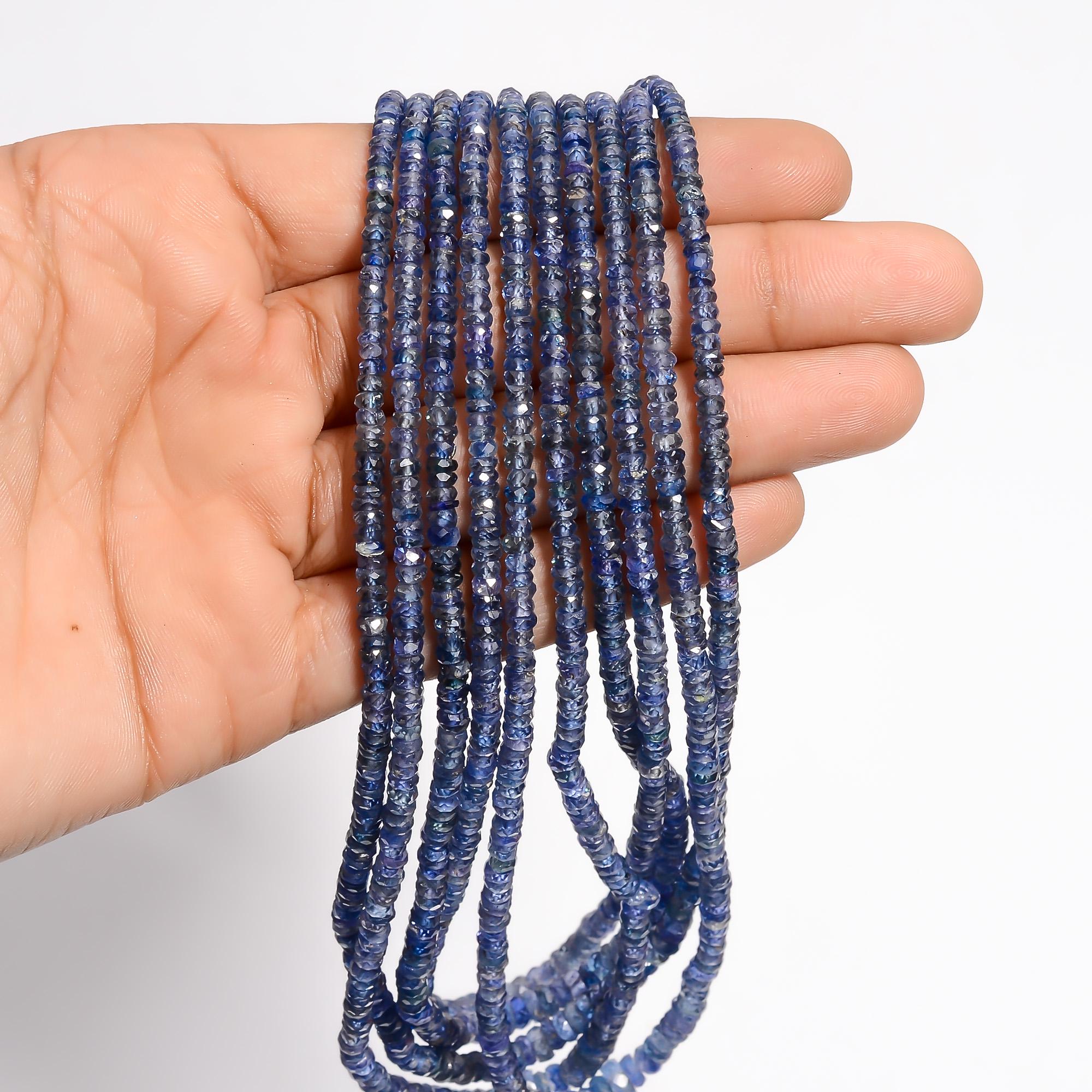 blue sapphire natural gemstone rondelle shape faceted 5 lines strand 18 beads 3x3x2 mm 338 ct yn 490