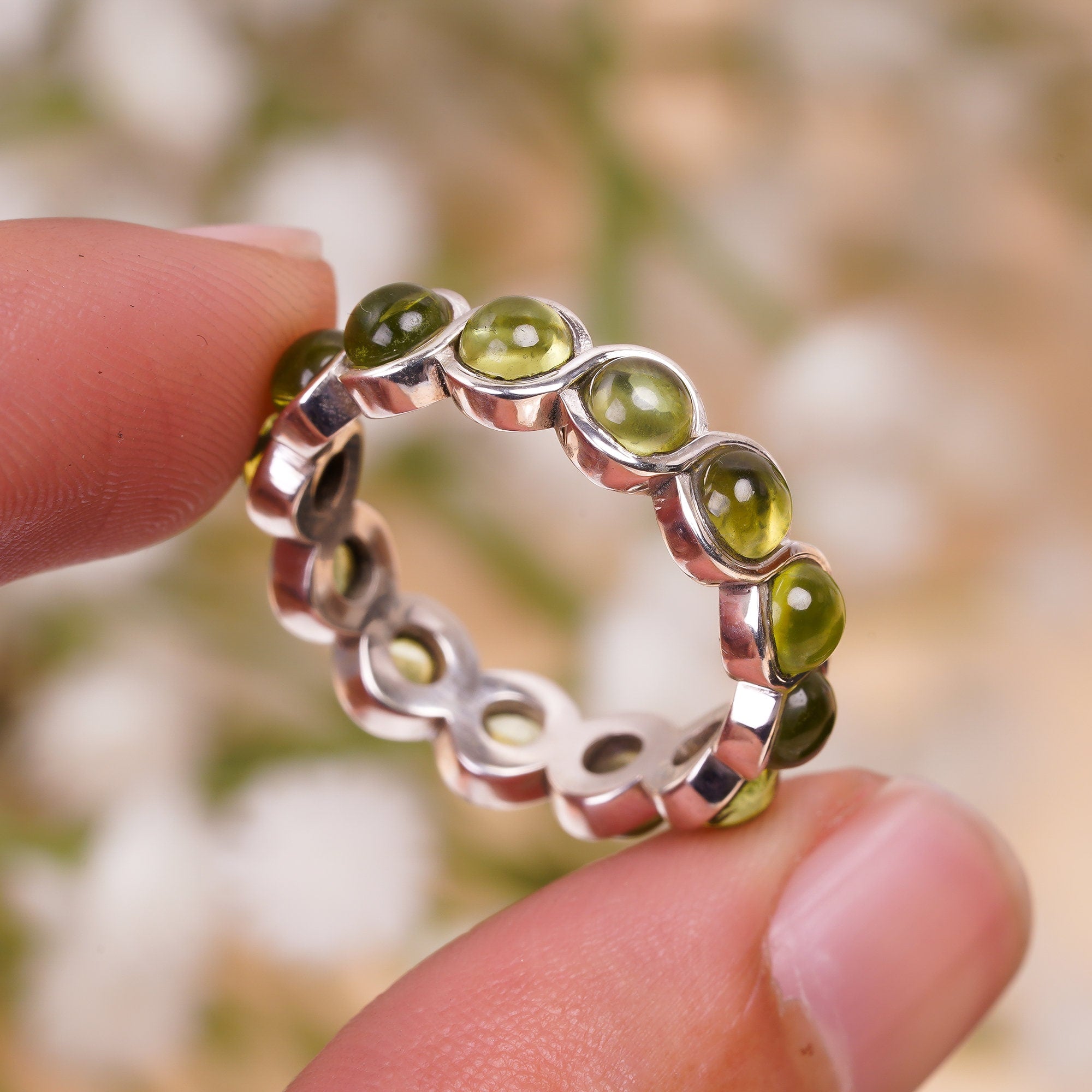 natural peridot round shape ethnic style handmade ring 925 sterling silver ring y 7788