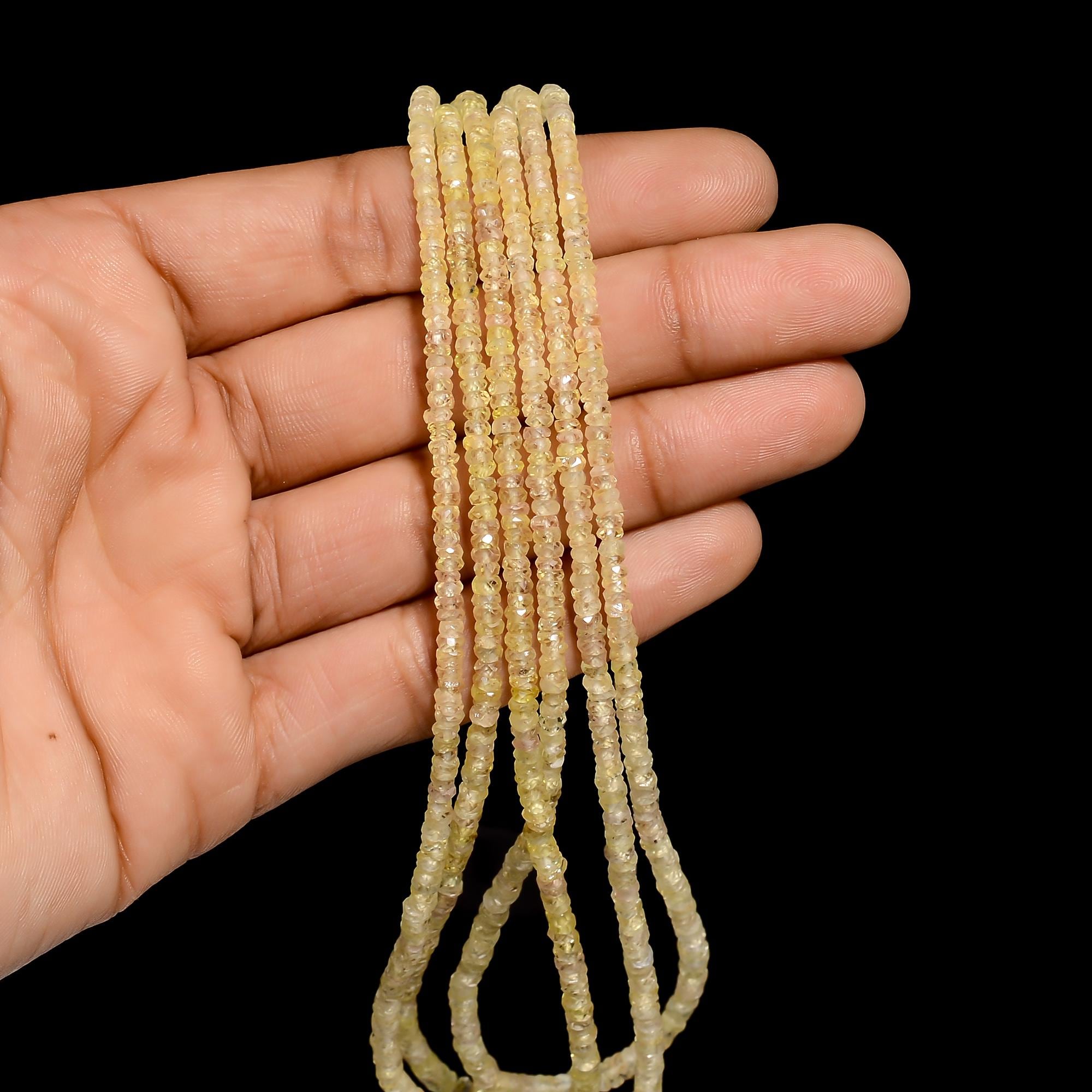 yellow sapphire natural gemstone rondelle shape faceted 3 lines strand 18 beads 3x3x2 mm 142 ct yn 494