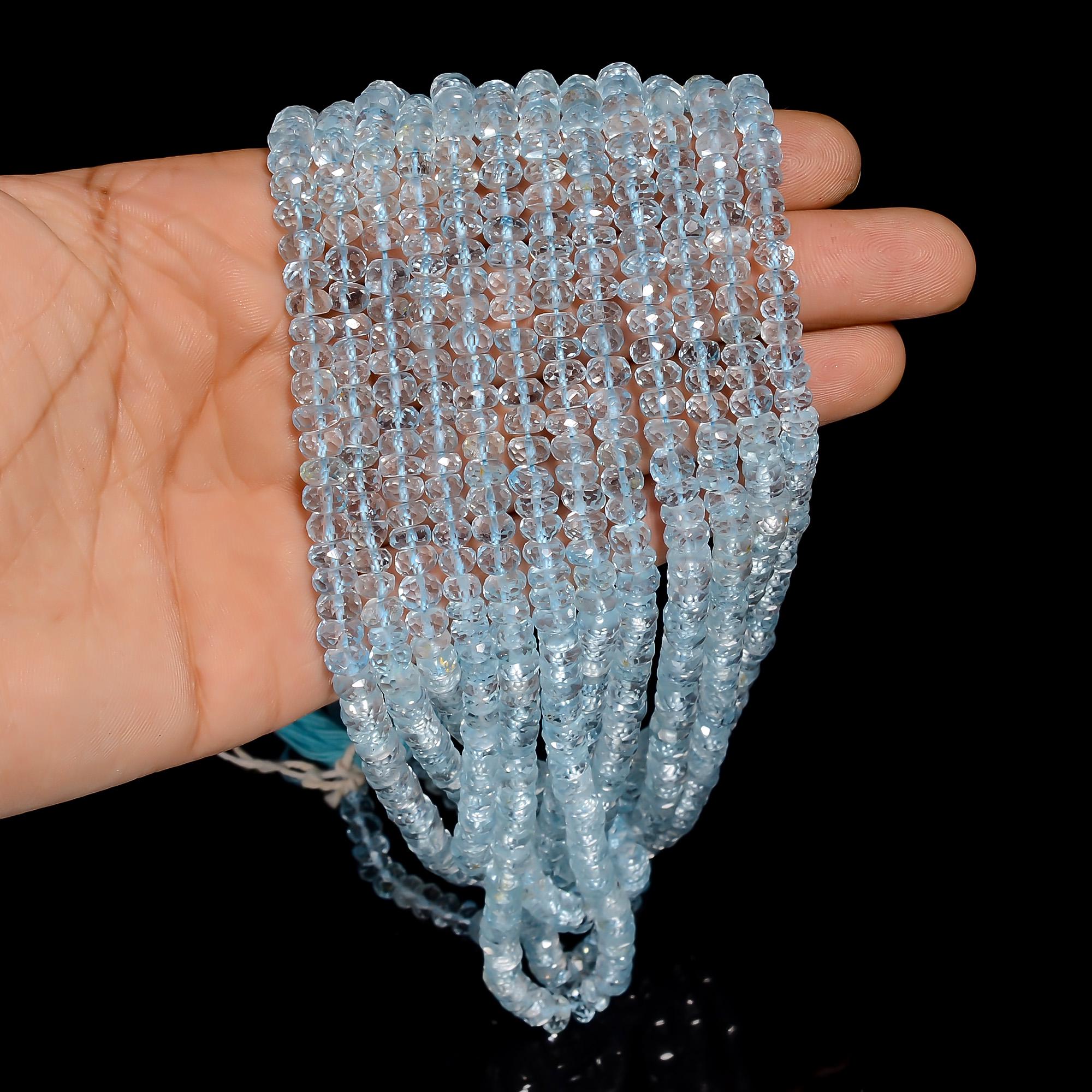 blue topaz natural gemstone rondelle shape faceted 8 lines strand 16 beads 5x5x3 mm 983 5 ct yn 527