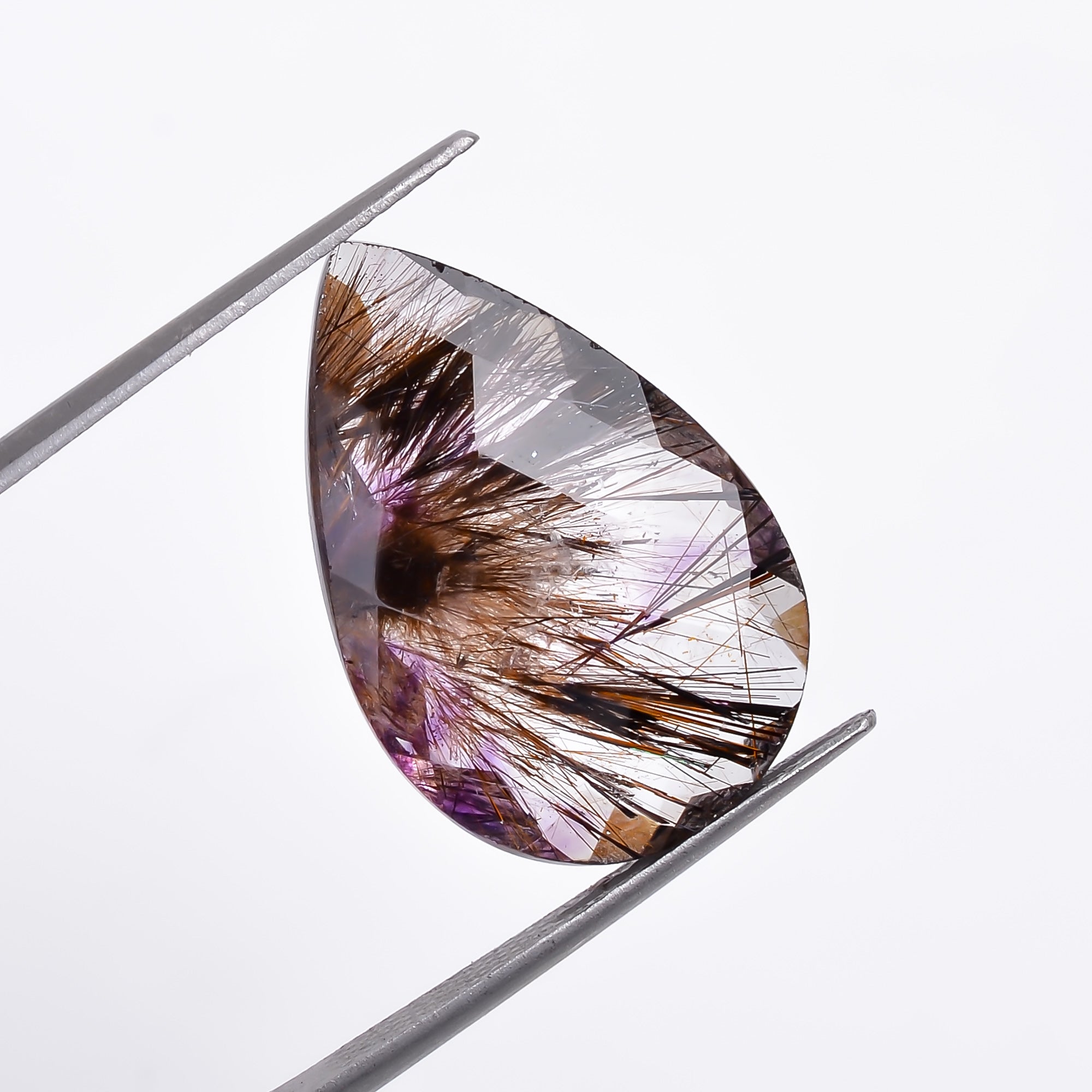 Natural Amethyst with cacoxinite rare quartz Pear Shape Faceted Loose Gemstone For Making Jewelry 11 Ct. 22X14X5 mm A-673