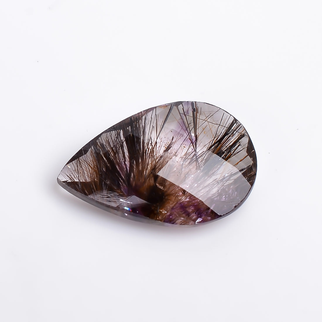 Natural Amethyst with cacoxinite rare quartz Pear Shape Faceted Loose Gemstone For Making Jewelry 11 Ct. 22X14X5 mm A-673