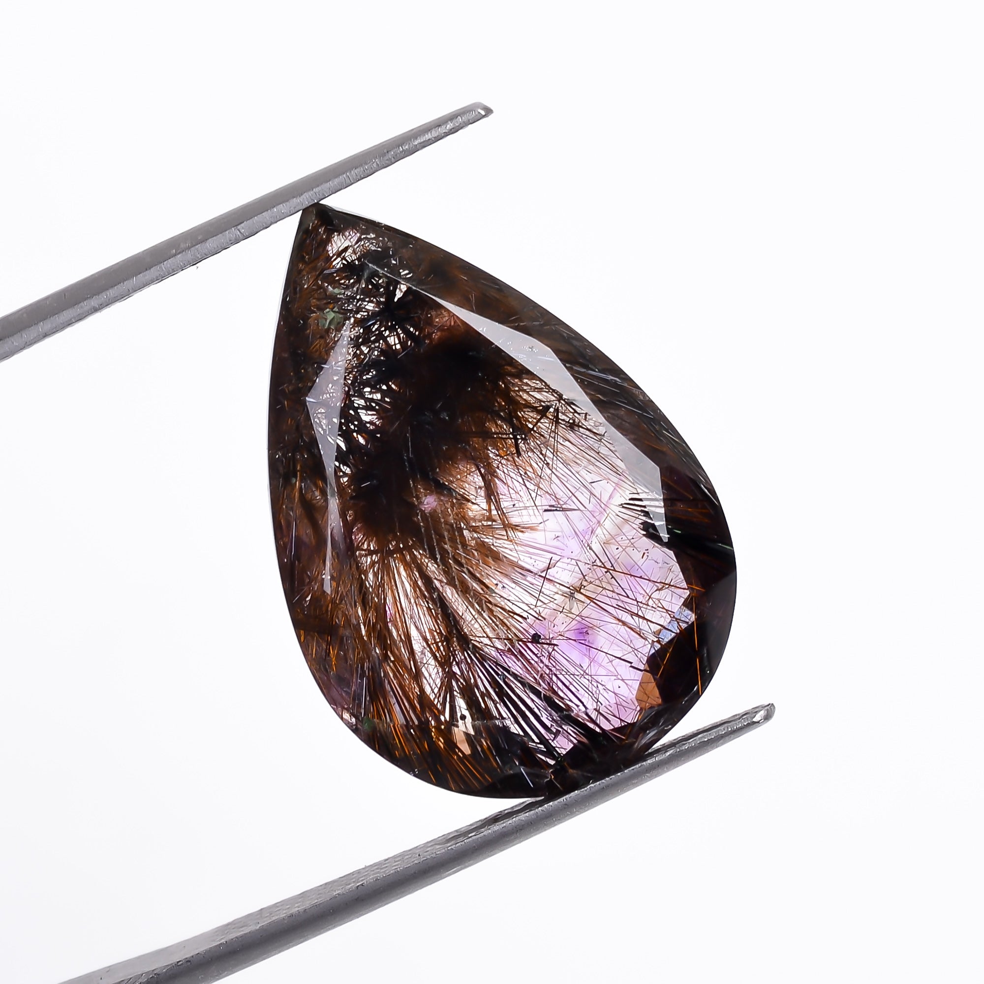 Natural Amethyst with cacoxinite rare quartz Pear Shape Cut Stone Loose Gemstone For Making Jewelry 13.5 Ct. 21X15X7 mm A-674