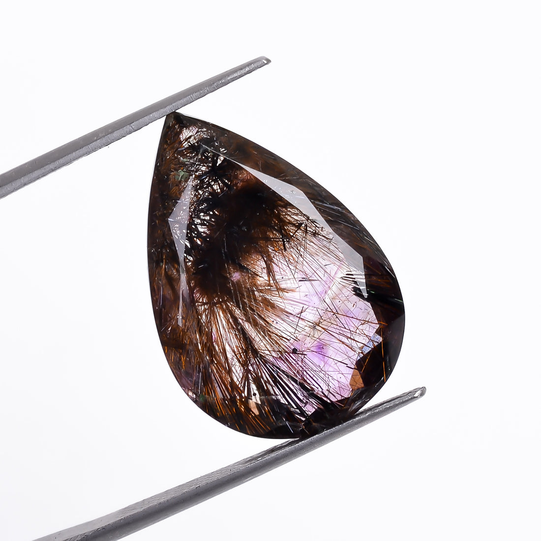 Natural Amethyst with cacoxinite rare quartz Pear Shape Cut Stone Loose Gemstone For Making Jewelry 13.5 Ct. 21X15X7 mm A-674