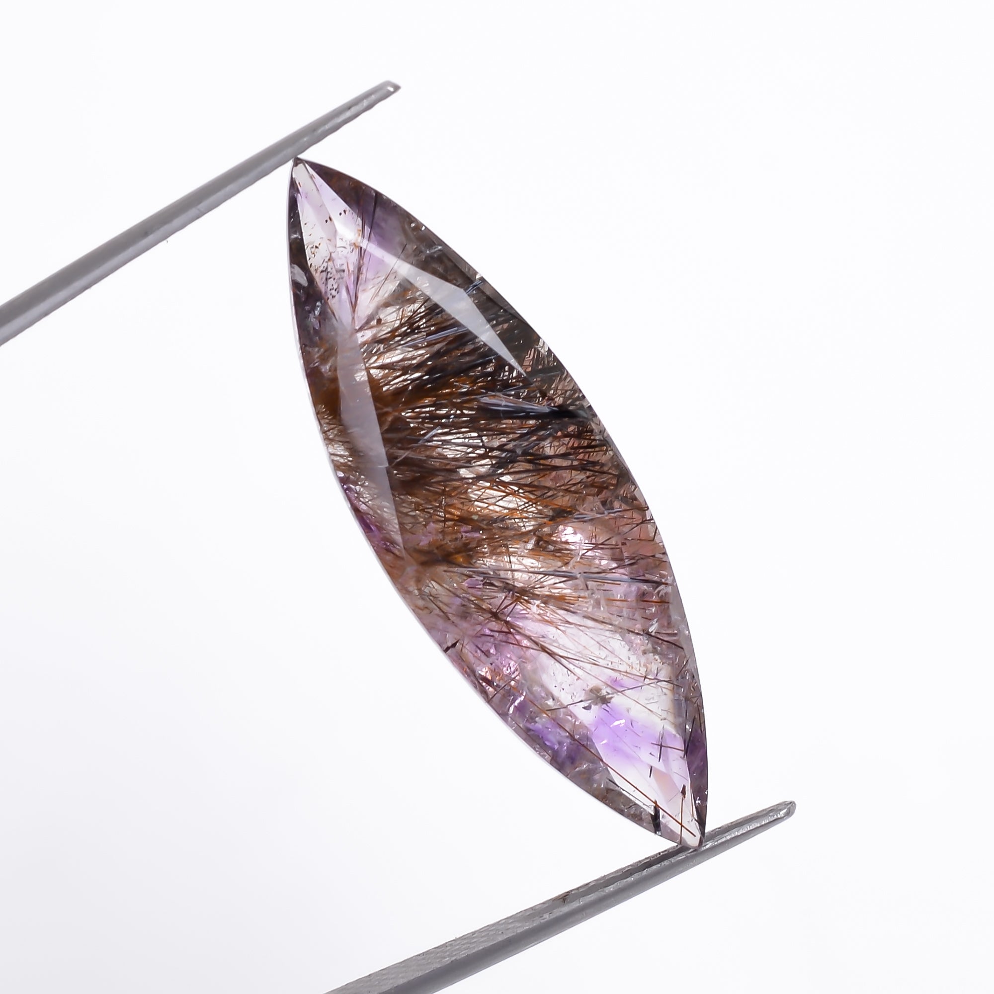 Natural Amethyst with cacoxinite rare quartz Marquise Shape Cut Stone Loose Gemstone For Making Jewelry 15.5 Ct. 32X10X8 mm A-677
