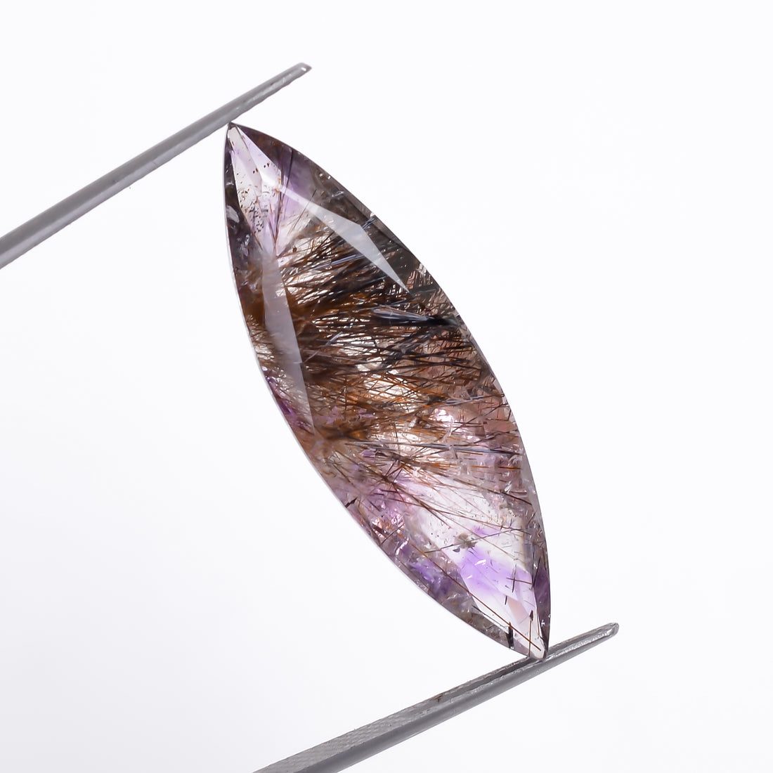 Natural Amethyst with cacoxinite rare quartz Marquise Shape Cut Stone Loose Gemstone For Making Jewelry 15.5 Ct. 32X10X8 mm A-677