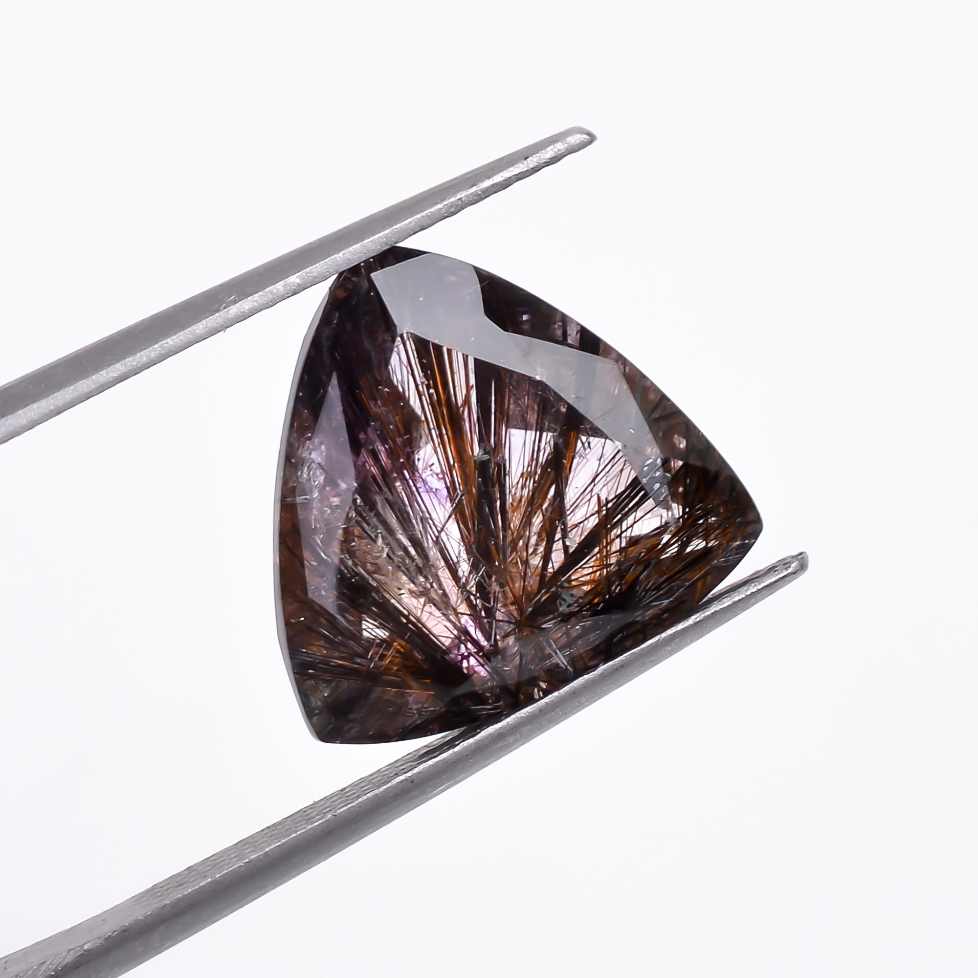 Natural Amethyst with cacoxinite rare quartz Trillion Shape Cut Stone Loose Gemstone For Making Jewelry 6.5 Ct. 13X13X7 mm A-678