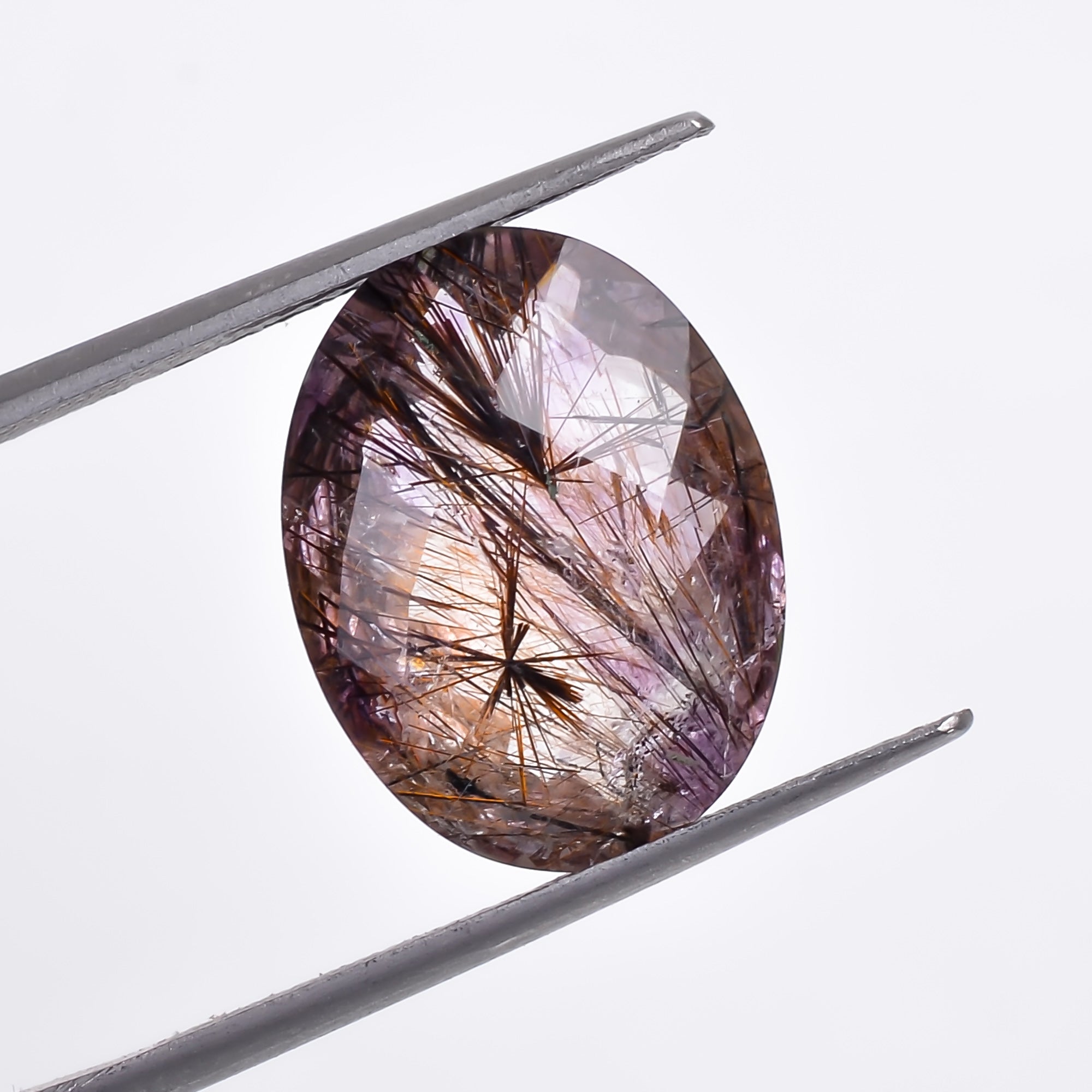 Natural Amethyst With Cacoxinite Rare Quartz Oval Shape Faceted Loose Gemstone For Making Jewelry 6.5 Ct. 15X11X6 mm A-681
