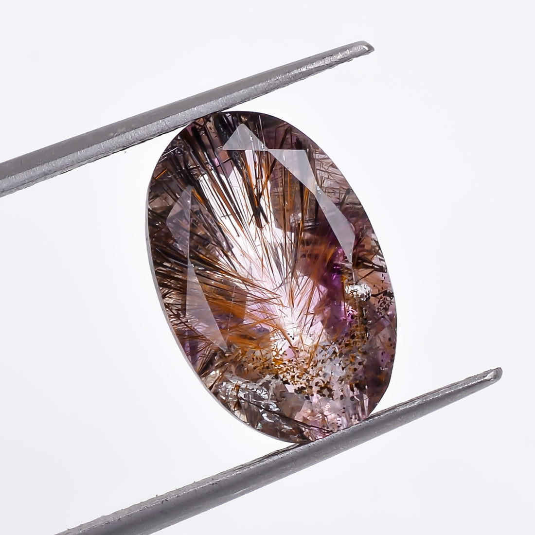 Natural Amethyst with cacoxinite rare quartz Oval Shape Cut Stone Loose Gemstone For Making Jewelry 5.5 Ct. 14X9X6 mm A-682