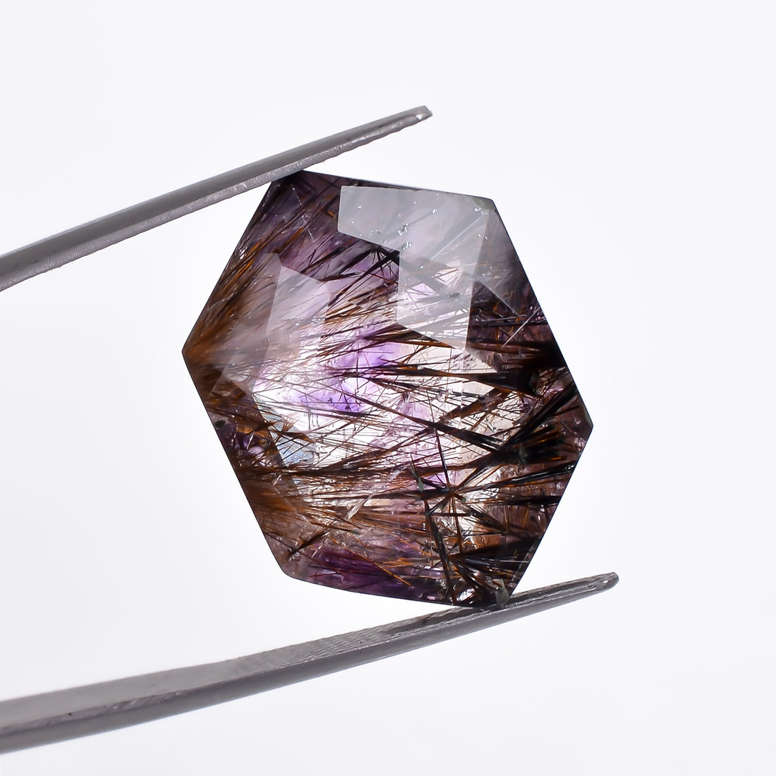 Natural Amethyst with cacoxinite rare quartz Fancy Shape Faceted Loose Gemstone For Making Jewelry 17 Ct. 22X16X9 mm A-685
