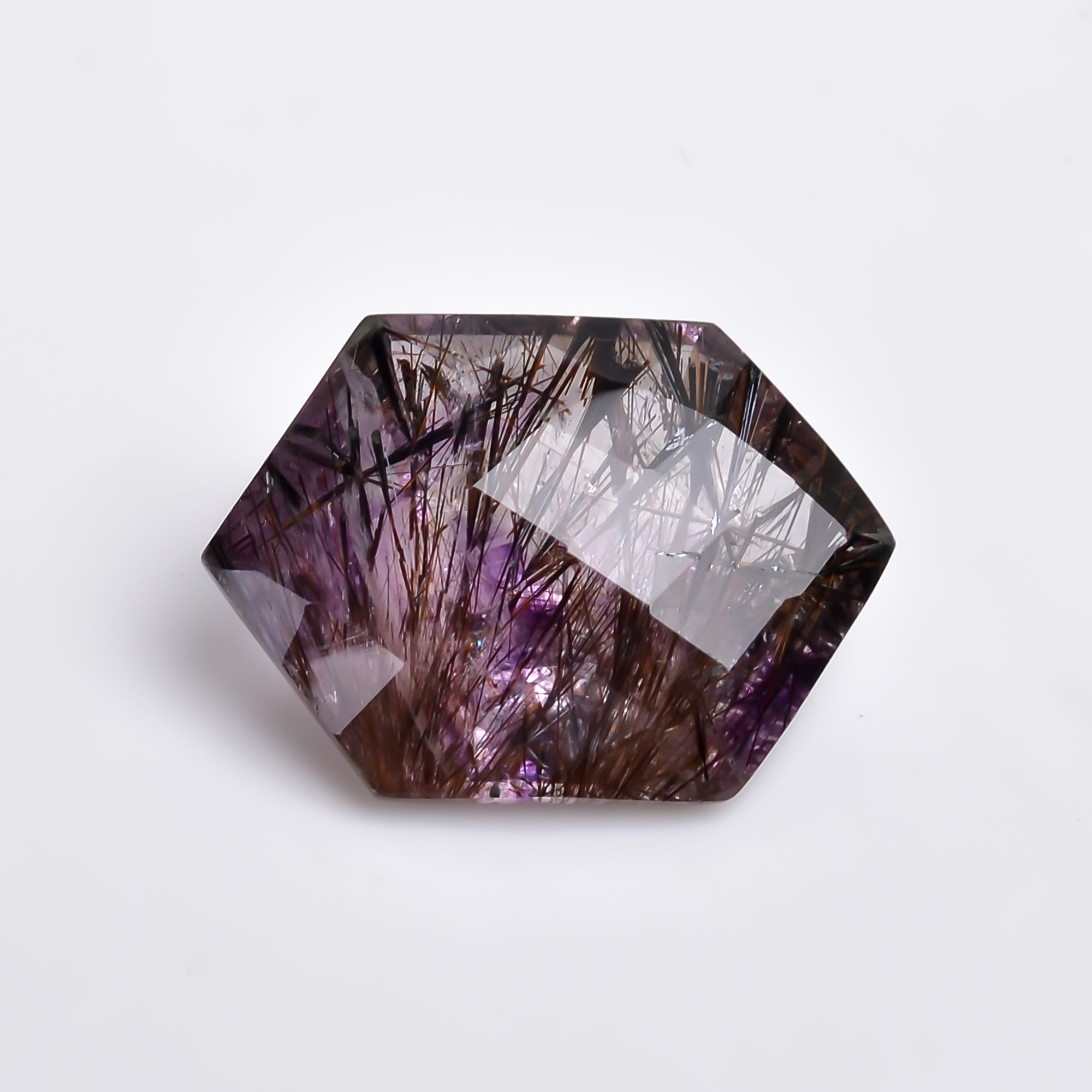 Natural Amethyst with cacoxinite rare quartz Fancy Shape Faceted Loose Gemstone For Making Jewelry 17 Ct. 22X16X9 mm A-685