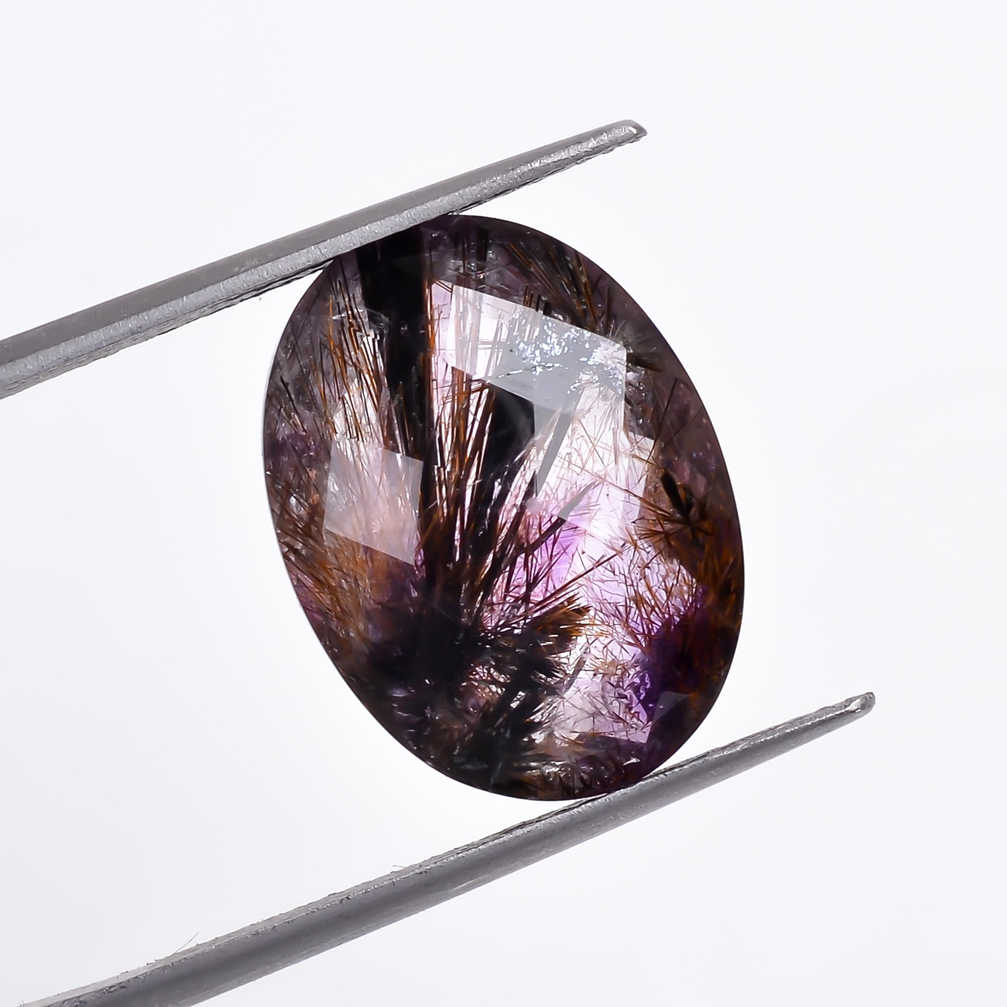 Natural Amethyst with cacoxinite rare quartz Oval Shape Faceted Loose Gemstone For Making Jewelry 8.5 Ct. 16X12X7 mm A-688