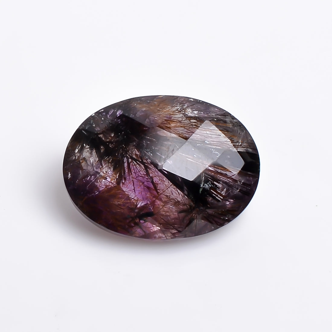 Natural Amethyst with cacoxinite rare quartz Oval Shape Faceted Loose Gemstone For Making Jewelry 8.5 Ct. 16X12X7 mm A-688