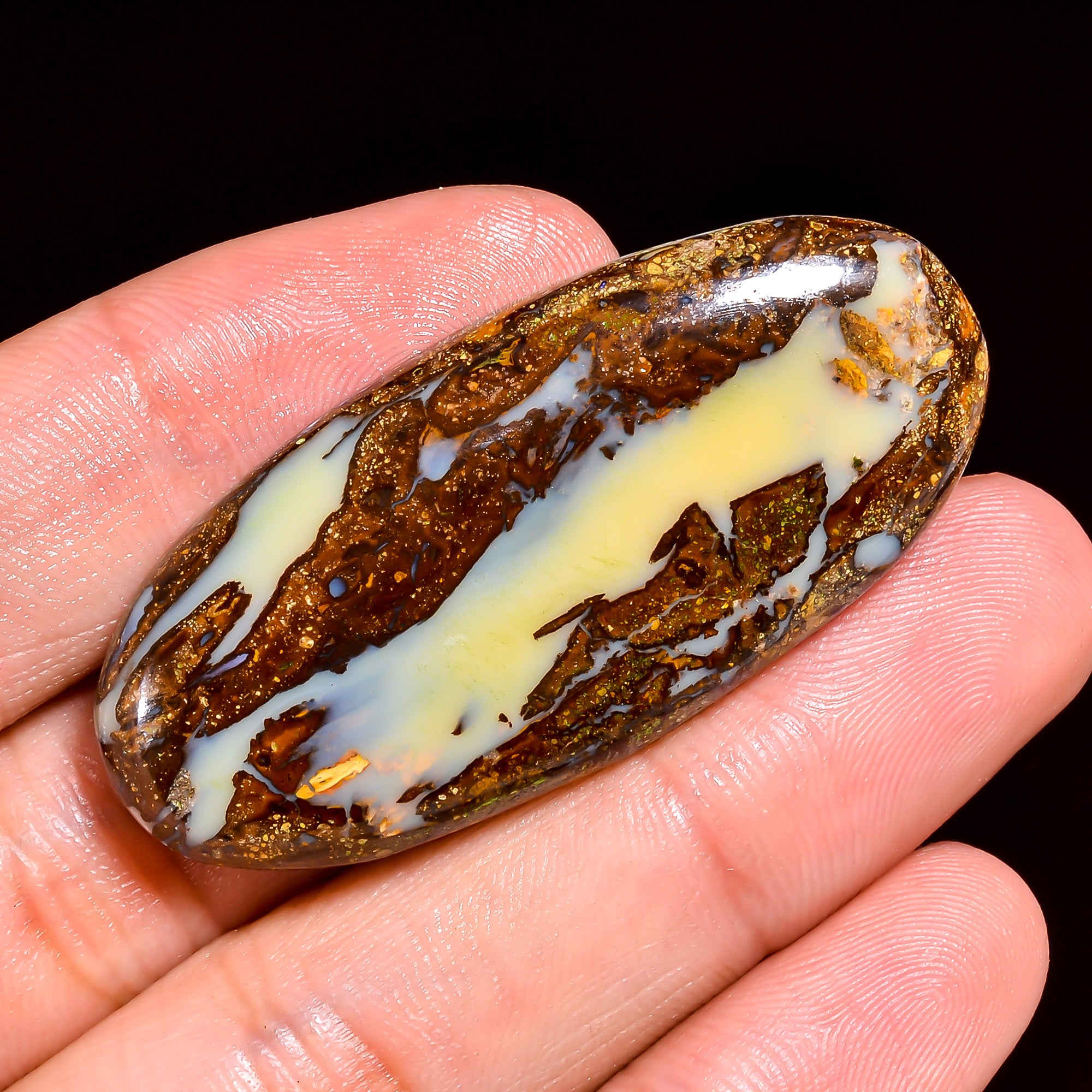 Boulder Opal Oval Shape Cabochon Loose Gemstone For Making Jewelry 55.5 Ct. 47X22X6 mm OP-862