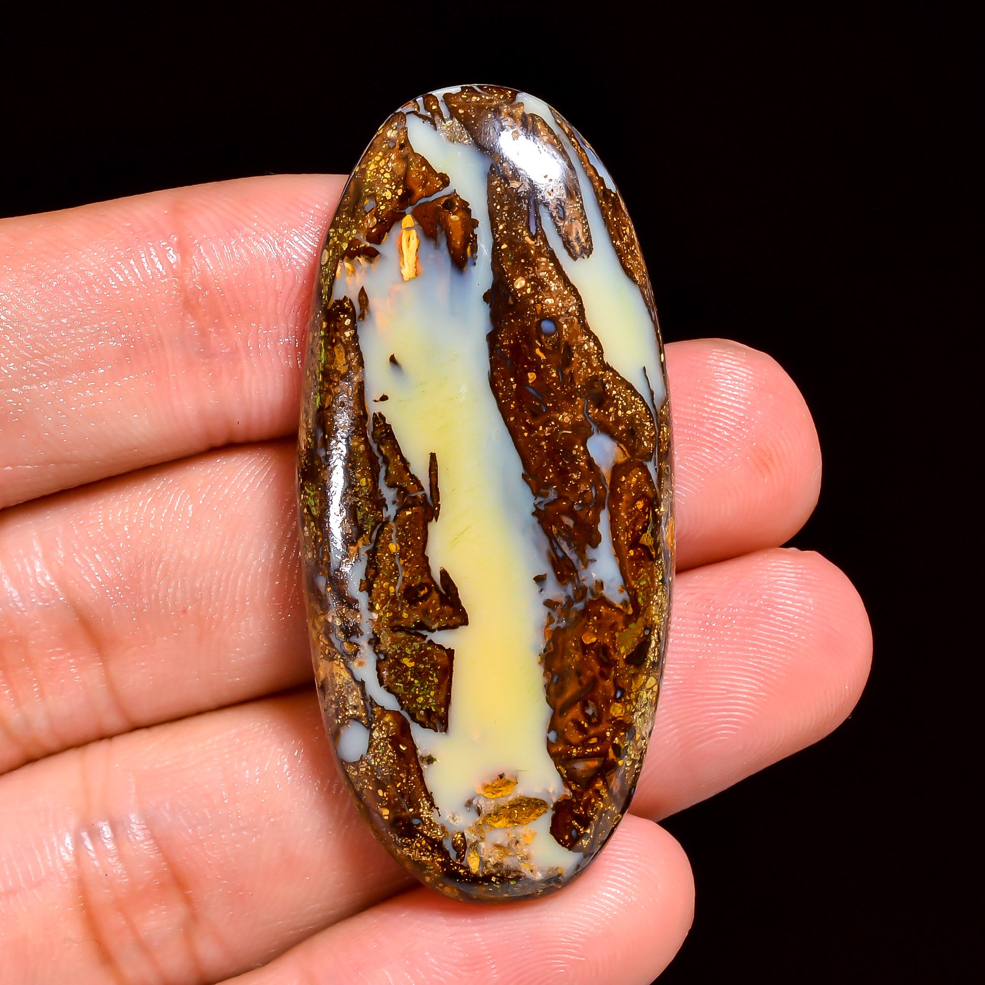 Boulder Opal Oval Shape Cabochon Loose Gemstone For Making Jewelry 55.5 Ct. 47X22X6 mm OP-862